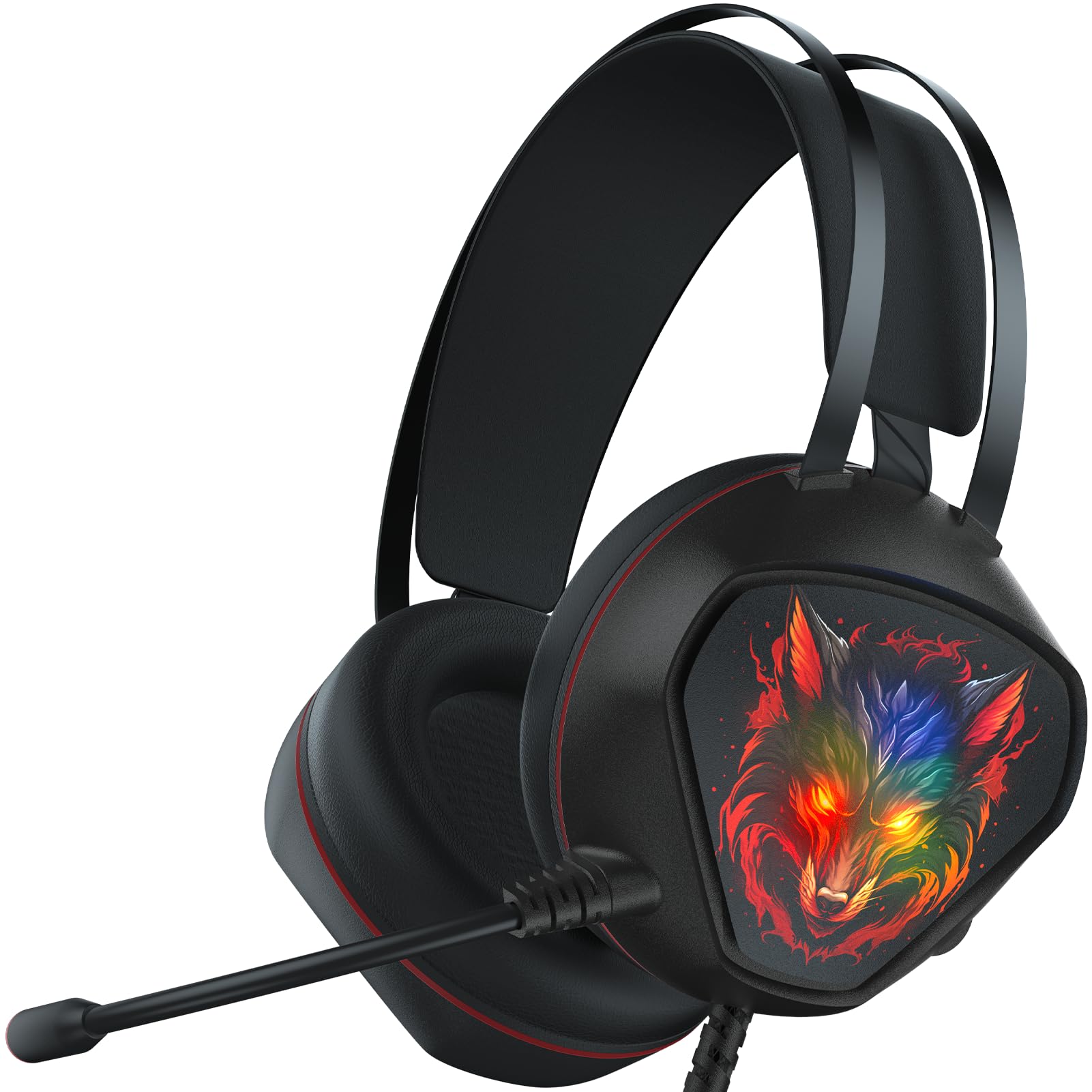 Gvyugke PS5 Gaming Headset with Microphone - Wired RGB Headphones for PC, Xbox, PS5 - Noise Cancelling Over-Ear Headset (Black-Red) - Perfect for Competitive Gaming & Streaming