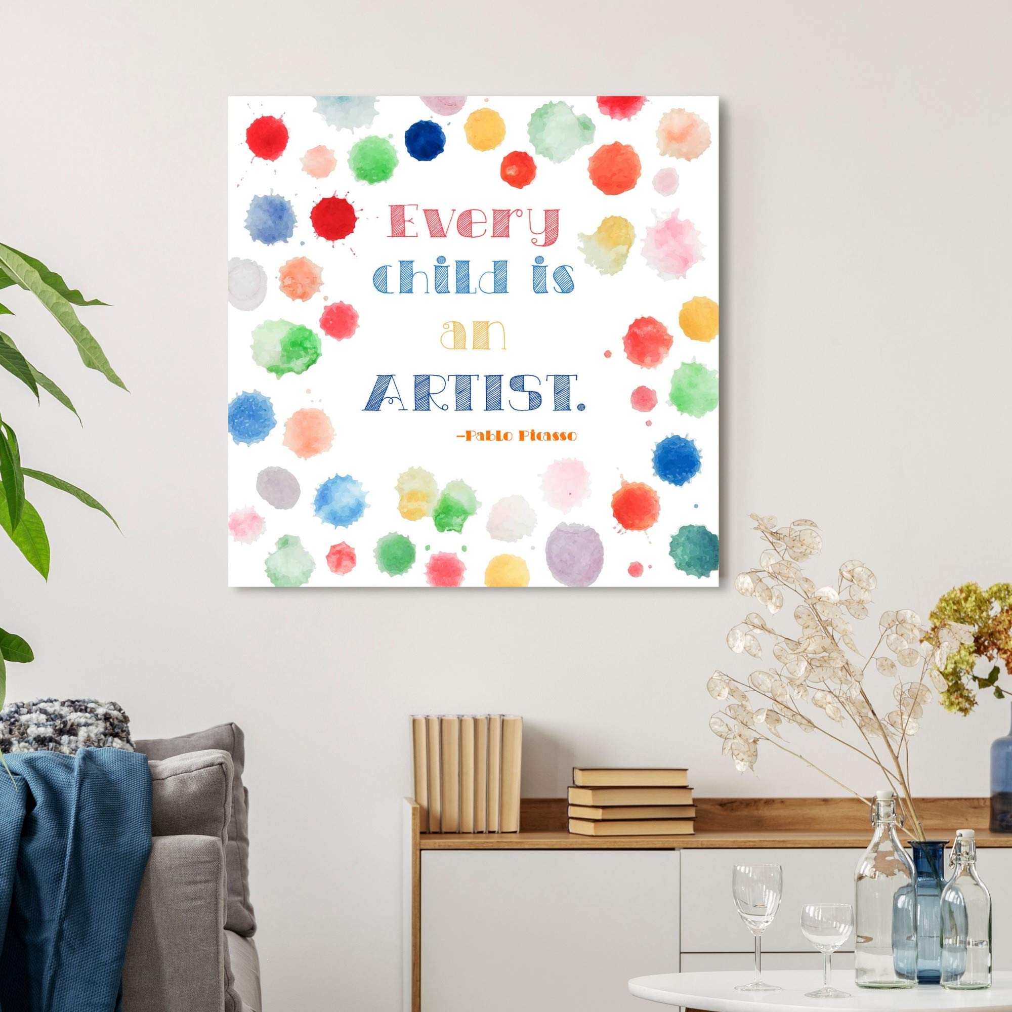 Oliver Gal Artist Co. 'Every Child is an Artist' Wall Art Canvas Print - Inspirational Typography Quote for Kids Room & Nursery Decor - 24x24 Inch White & Red Modern Children's Bedroom Artwork - Perfect for Playrooms, Daycares & Creative Learning Spaces