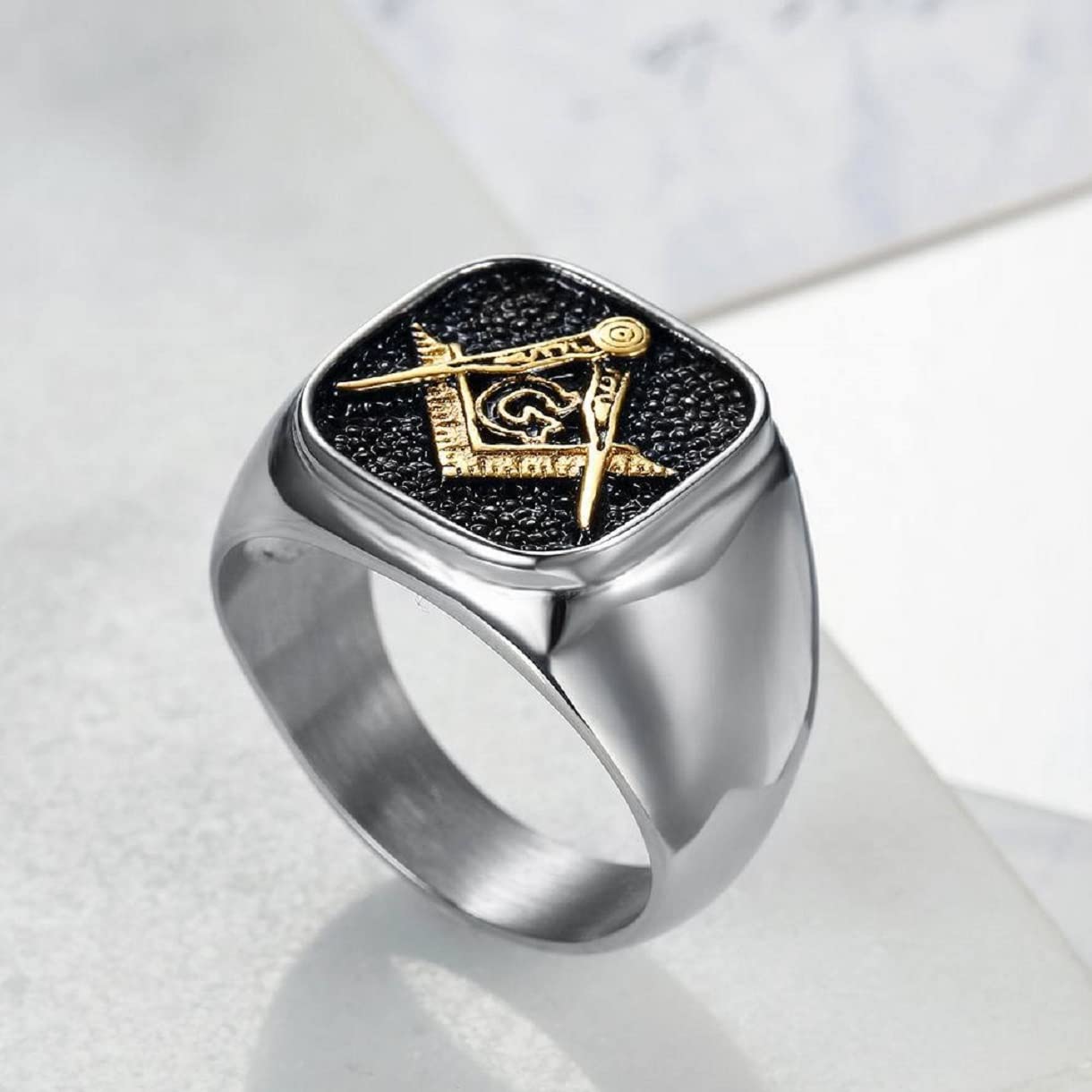 **Freemason Ring for Men - Compass & Square Masonic Jewelry with All-Seeing Eye - Biker, Hip Hop Signet Ring - Perfect for Brotherhood Gifts & Symbolic Fashion**