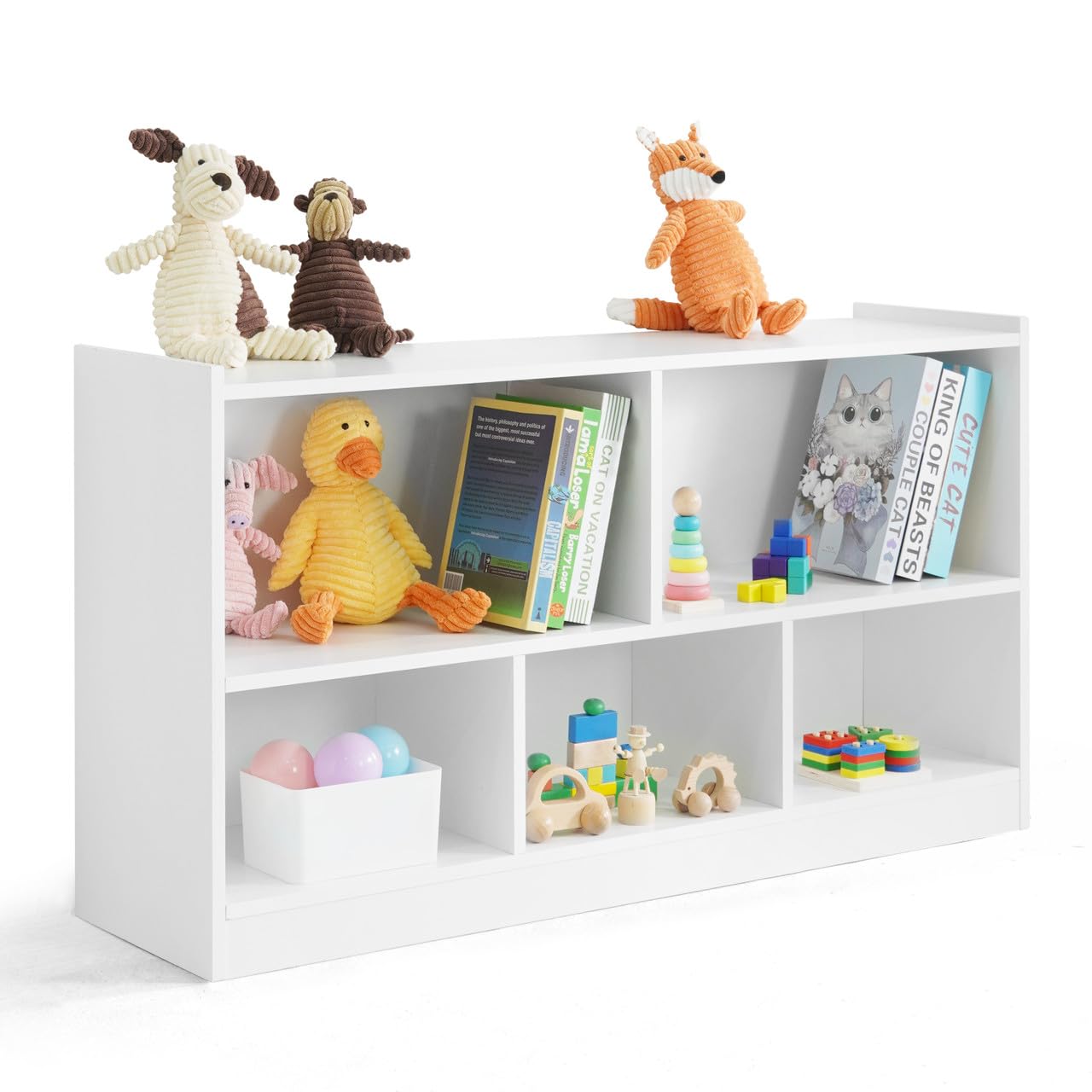 CAPHAUS Kids Toy Storage Organizer with Open Compartments - 44.1”x11.8”x24.2” White Toy Shelf for Books, Toys & Games - Perfect for Classroom, Kindergarten, Playroom, Nursery & Bedroom Organization