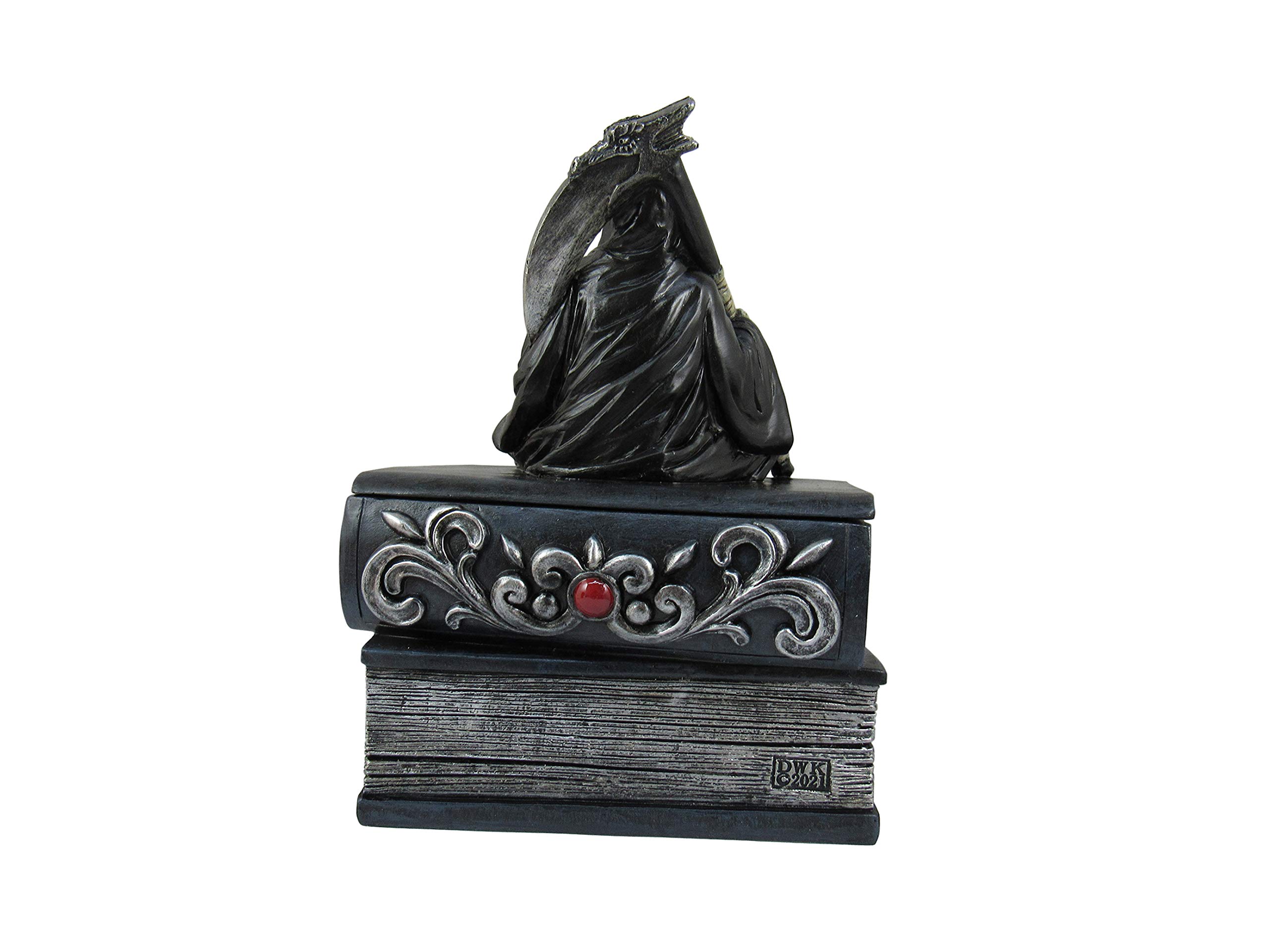 DWK Grim Reaper Halloween Decor Box with Lid - 8 Inch Gothic Bookshelf & Jewelry Storage | Perfect for Spooky Home Decor, Goth Accessories Organization, and Halloween Party Decoration