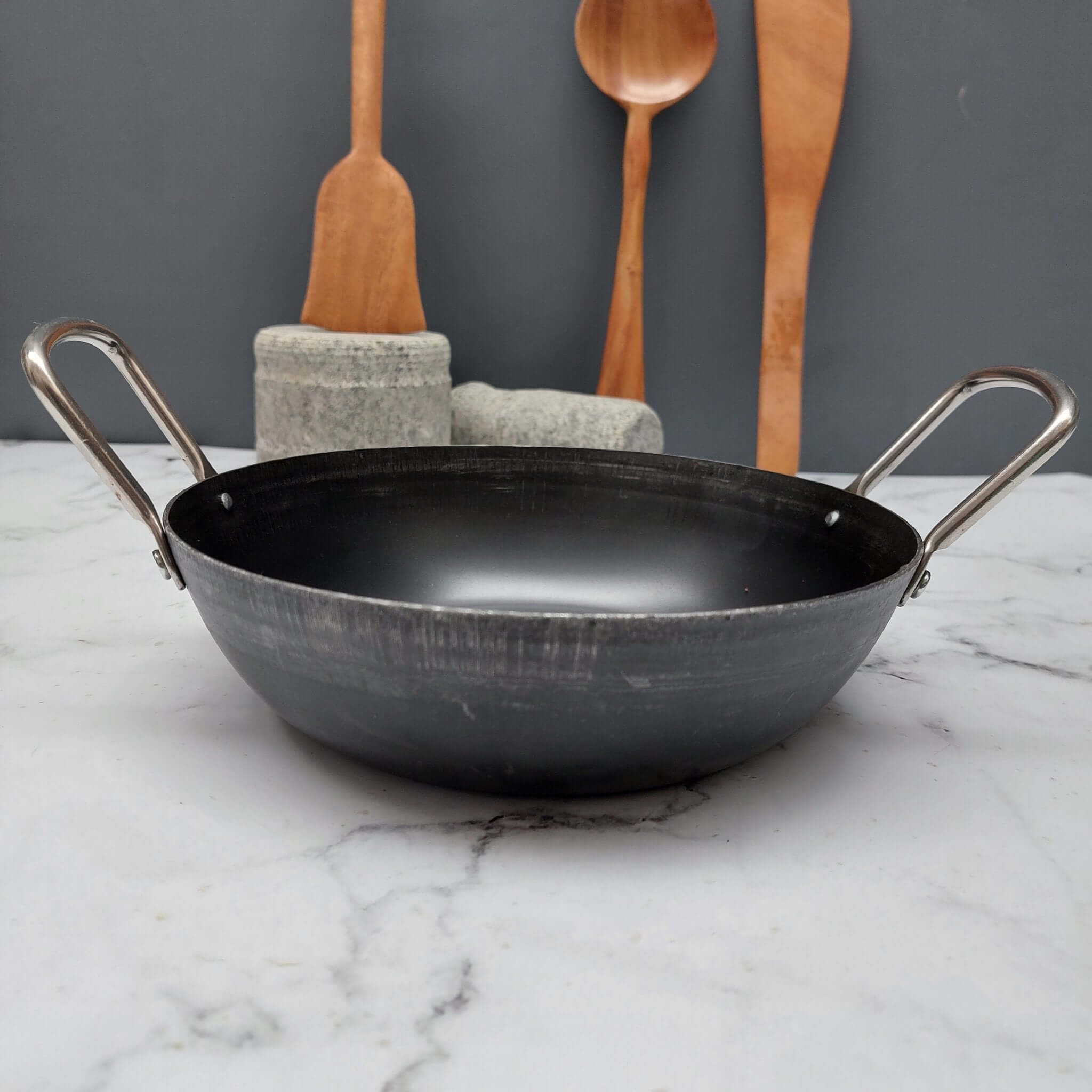 Pure Iron Flat Bottom Kadai - Heavy Duty Indian Cooking Pot for Deep Frying, Stir Frying & Curry Making | Perfect for Home Kitchens & Restaurants