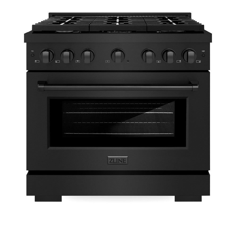 ZLINE 36 Inch 5.2 Cu. Ft. Black Stainless Steel Dual Fuel Range - 6 Burner Gas Cooktop & Electric Convection Oven (Model SDRB 36) | Perfect for Professional Home Chefs & Modern Kitchen Upgrades