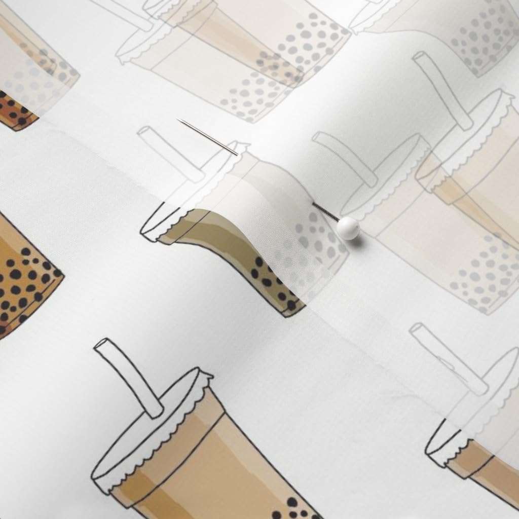 Bubble Tea & Matcha Sweets Printed Chiffon Fabric Fat Quarter - DIY Sewing for Fashion Apparel, Dresses & Home Decor - Perfect for Quilting, Crafts & Decorative Pillows