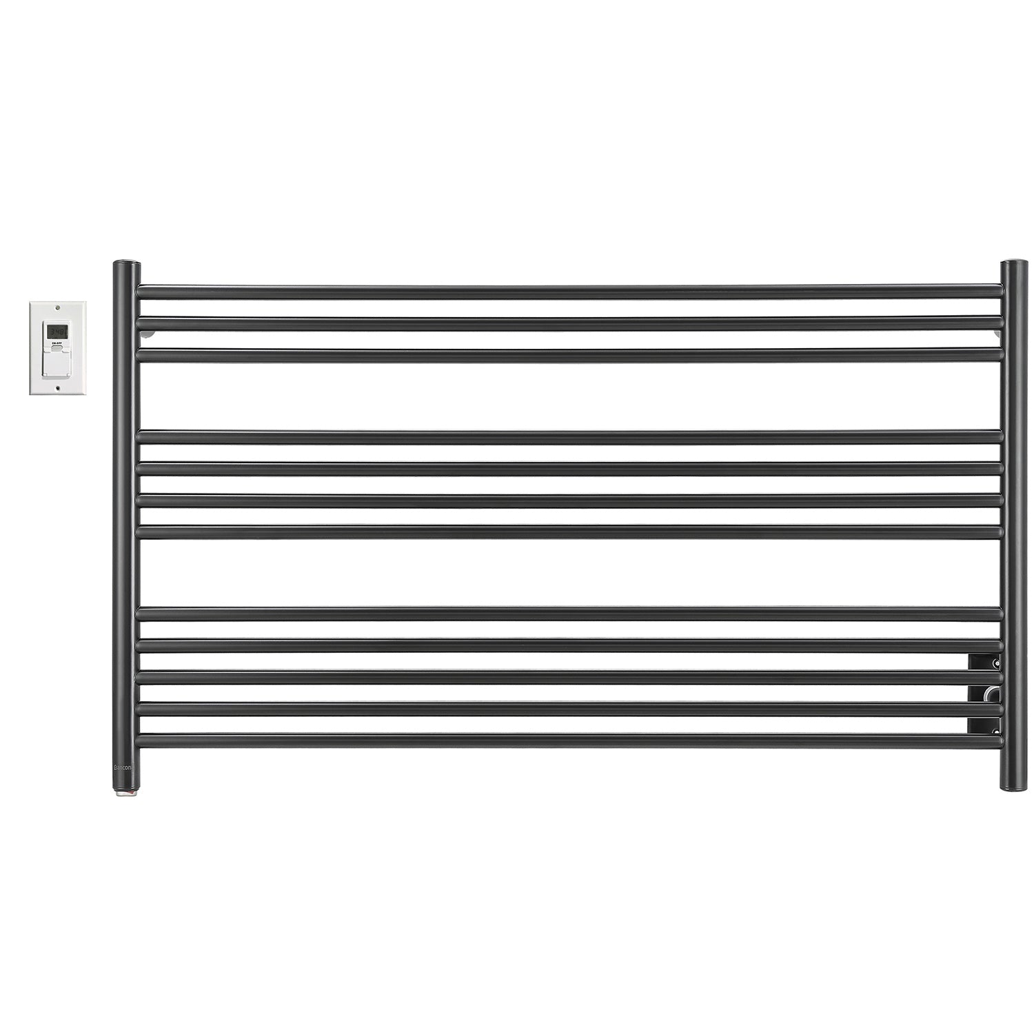 Ancona Amplia Dual 12 Bar Hardwired & Plug-in Electric Towel Warmer - Matte Black Finish with Digital Wall Timer - Perfect for Bathroom, Spa & Luxury Home Use