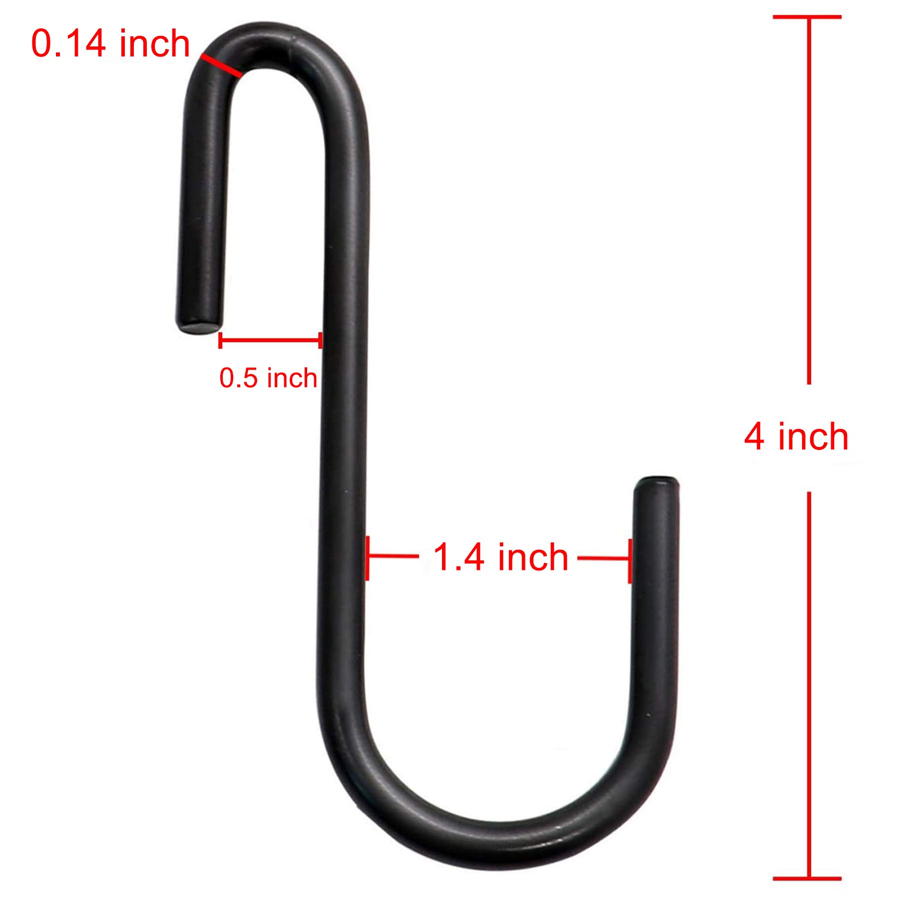 10 Pack Heavy Duty 4 Inch S Hooks - Black Large S-Shaped Hanging Hooks for Kitchen, Bathroom, Bedroom & Office - Perfect for Pots, Pans, Coats, Bags & Plant Hangers (Indoor/Outdoor Use)