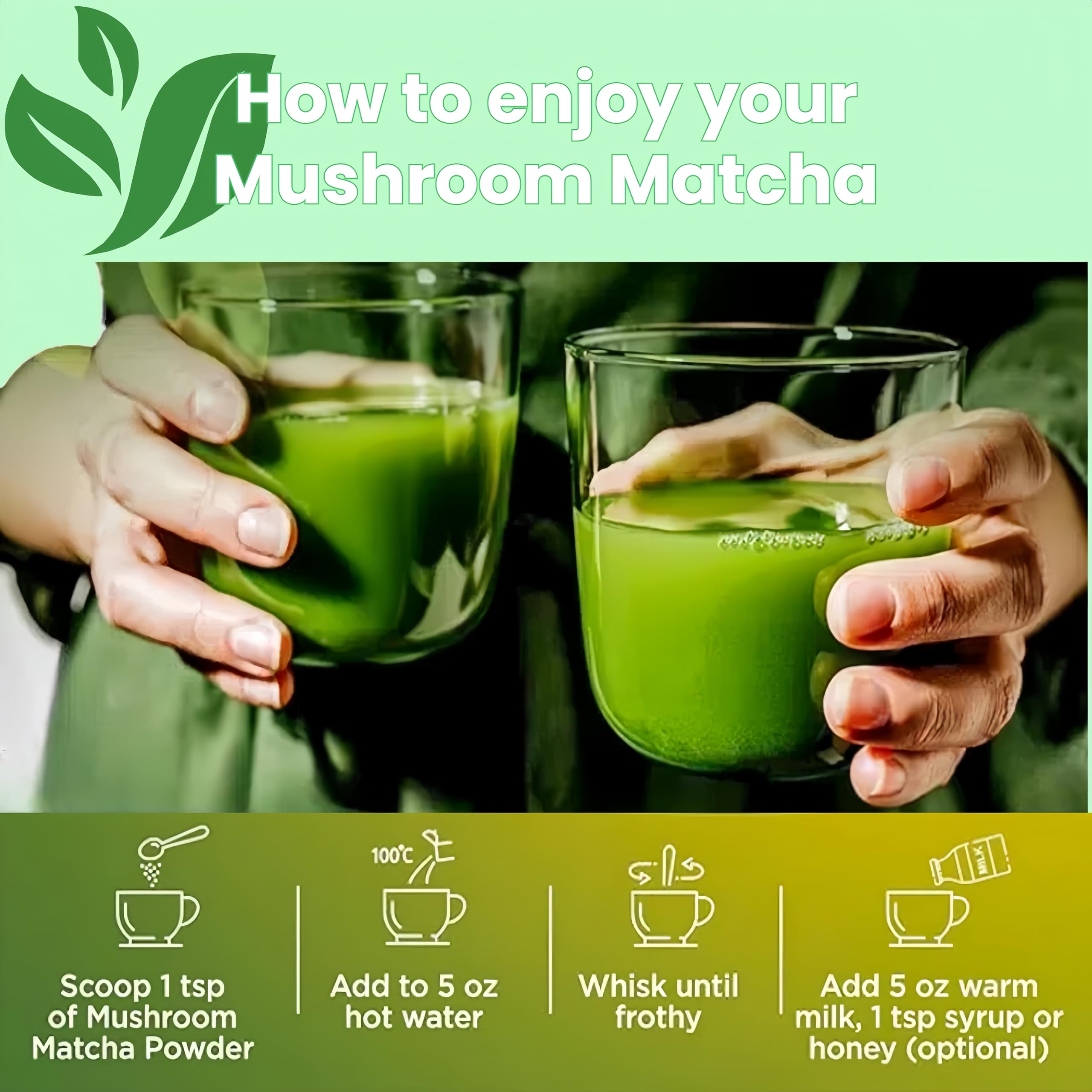 Premium Ceremonial-Grade Japanese Matcha Latte Powder with Mushroom & Collagen | Energy Booster for Focus, Digestion & Immunity Support | 1 tbsp (6g) x 30 Servings | Perfect for Morning Routine, Workout Recovery & Wellness Rituals