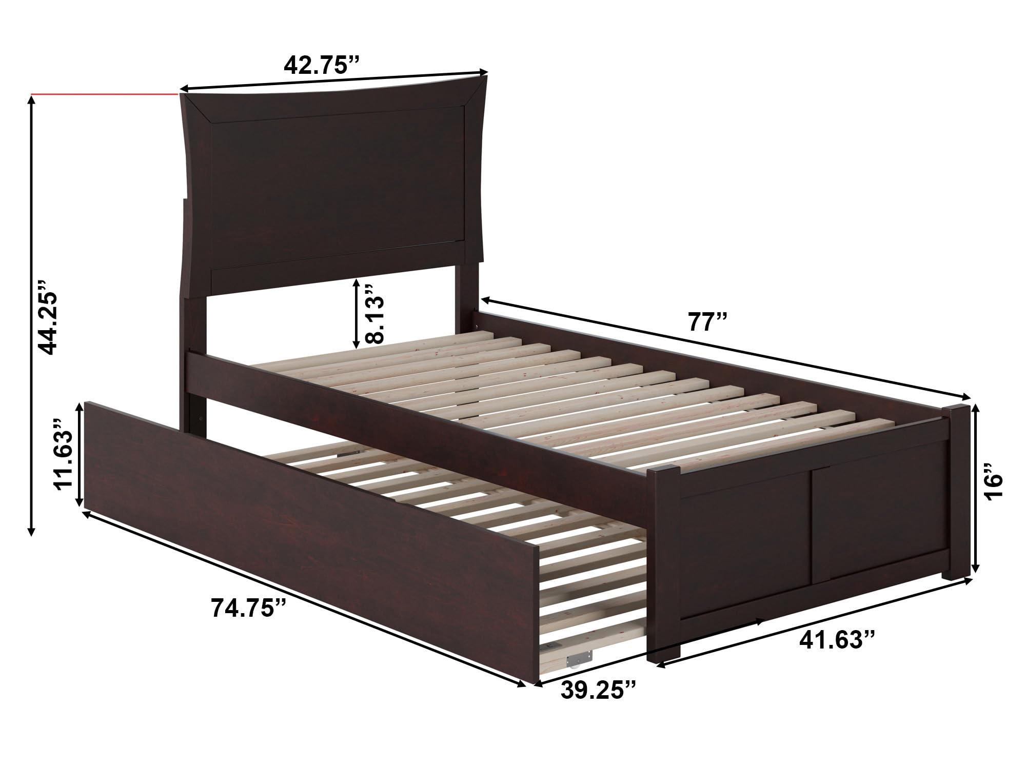 AFI Metro Twin Platform Bed with Footboard, Twin Trundle & USB Charger - Espresso Wood Finish | Space-Saving Kids Bedroom Furniture for Small Rooms & Sleepovers
