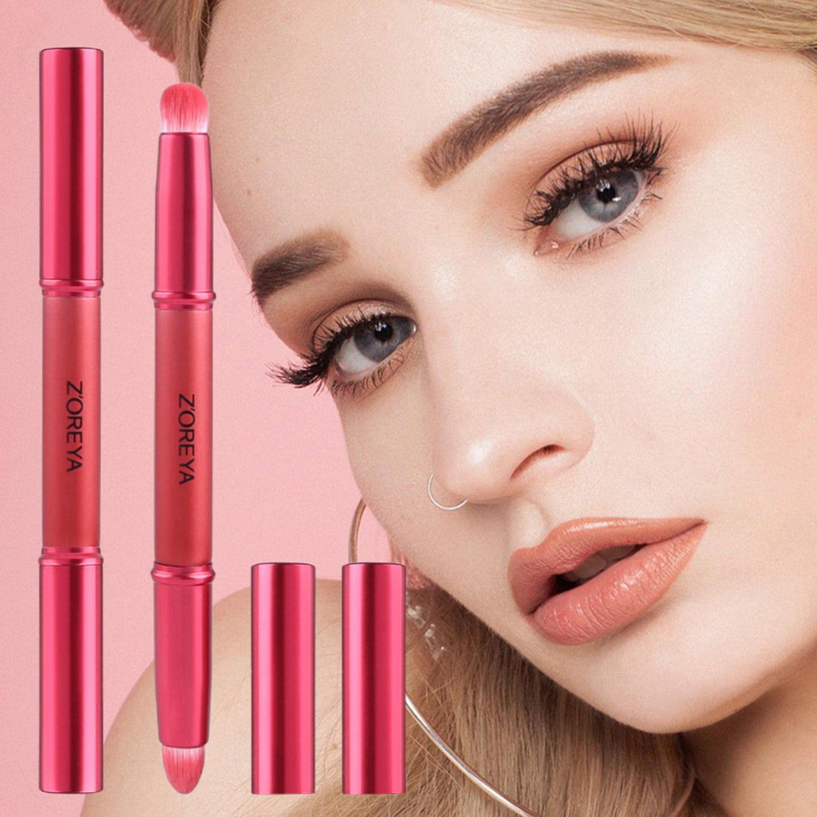 Double Sided Makeup Brush for Lipstick & Eyeshadow - Professional Portable Lip Brush with Lid | Perfect for Travel, Touch-ups & Precise Lipstick Application