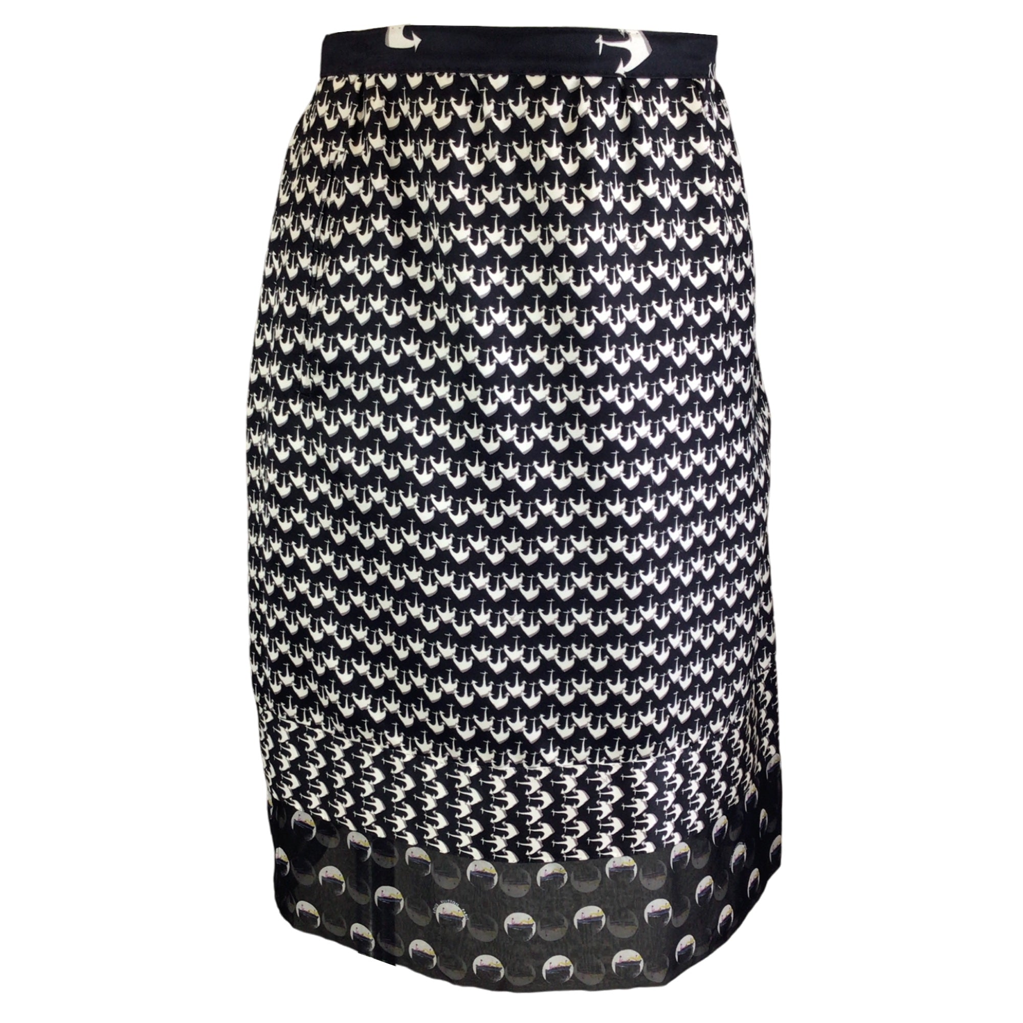 Louis Vuitton Black & White Anchor Print Silk Skirt for Women | Luxury Designer Midi Skirt | Perfect for Summer Outfits, Beach Vacations & Yacht Parties