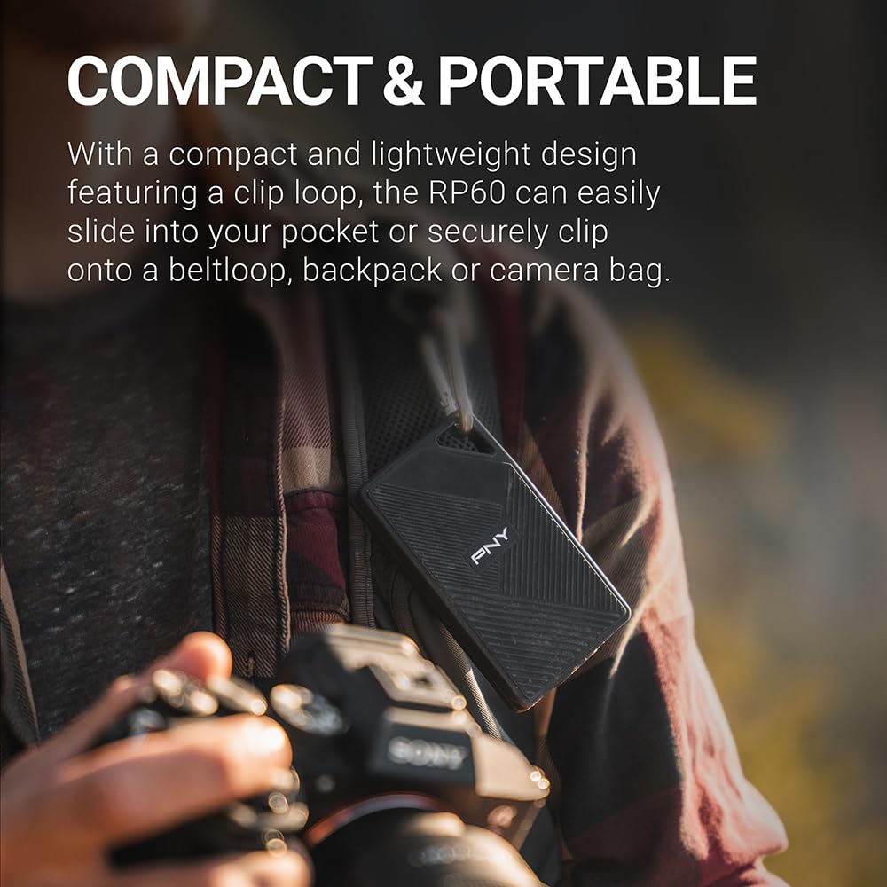 PNY RP60 1TB Portable SSD - Ultra Fast 2000MB/s USB-C 3.2 Gen2x2 External Solid State Drive - IP65 Waterproof Dustproof Shockproof - Perfect for 4K Video Editing, Gaming, Photography & Data Backup