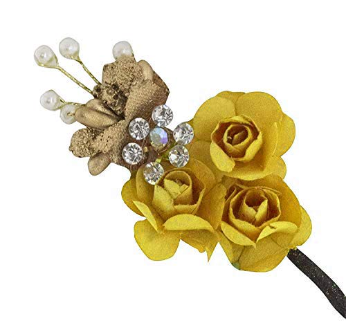 Inaaya Hair Juda Bun Flower Pins for Women - Yellow Hair Styling Accessories (Set of 6) - Perfect for Weddings, Parties & Everyday Hairstyles