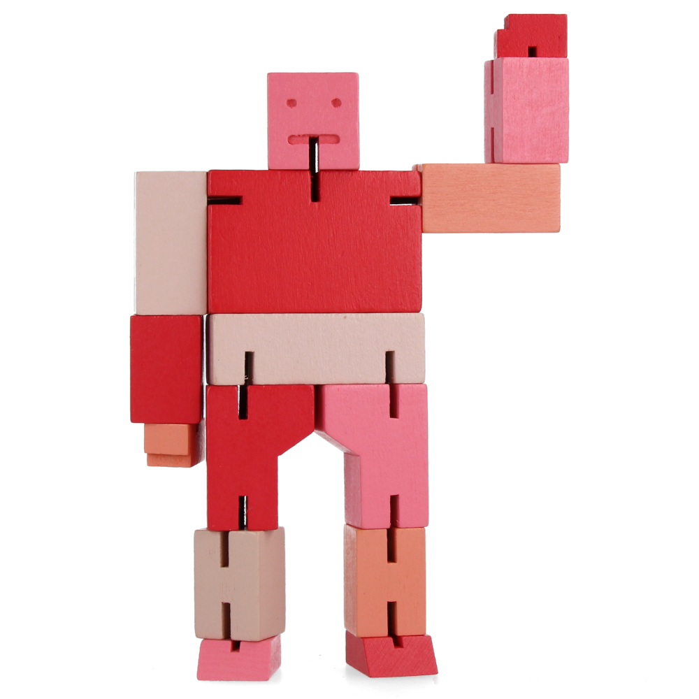 Original Cubebot Small Red Multi-Jointed Wooden Puzzle Toy - Fun Brain Teaser for Kids & Adults, Perfect for Stress Relief & Office Decor