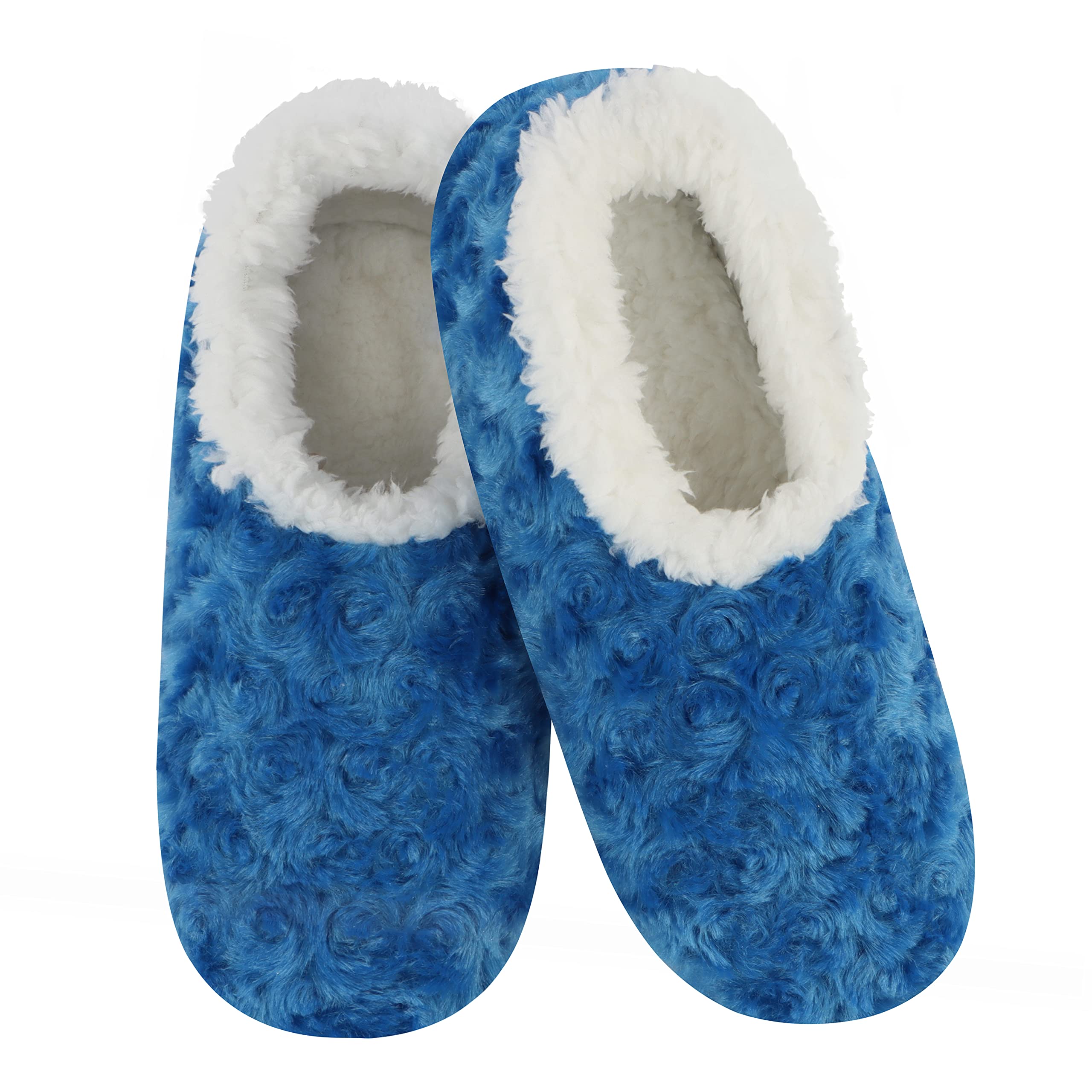 Women's Cozy Fuzzy Slipper Socks - Soft Sole Indoor House Slippers for Relaxing at Home - Spring Floral Design in Blue - Size Small | Perfect for Lounging, Yoga & Winter Comfort
