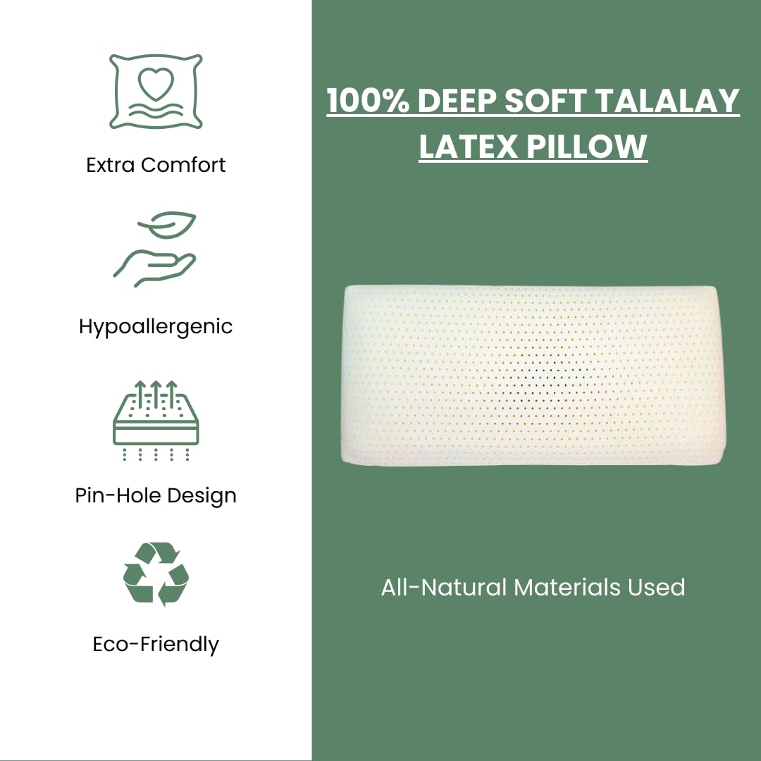 OrganicTextiles DS Latex Pillow with Organic Cotton Cover - Queen Size, Medium Firmness, GOTS Certified | Hypoallergenic, Neck Pain Relief & Head Support for Side, Back, Stomach Sleepers | Perfect for Allergy Sufferers, Hot Sleepers & Eco-Conscious Shoppers