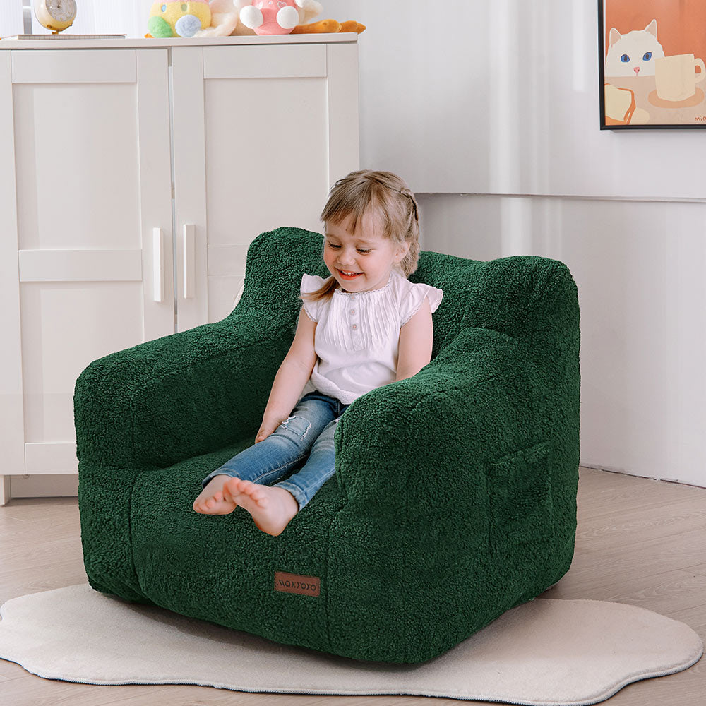 MAXYOYO Kids Sherpa Bean Bag Chair - Soft Teddy Bear Lazy Sofa for Boys & Girls, Green - Cozy Reading Nook & Playroom Seating for Children's Bedroom