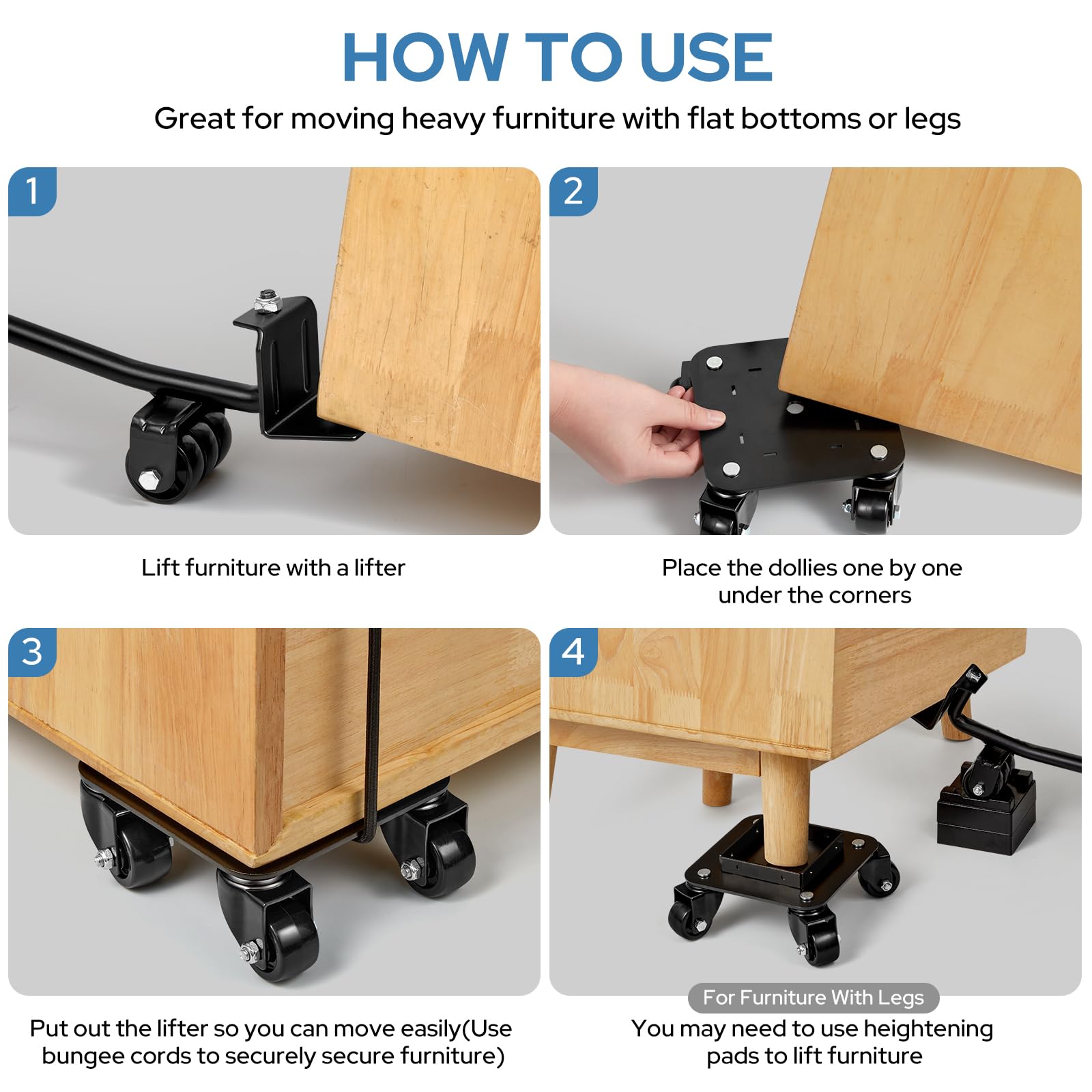 KEDSUM Heavy Duty Furniture Dolly with 4 Wheels - 1500LBS Capacity Moving Tool for Appliances, Refrigerators, Sofas & Pianos | Perfect for Home Moving, Warehouse Relocation & Office Furniture Rearranging