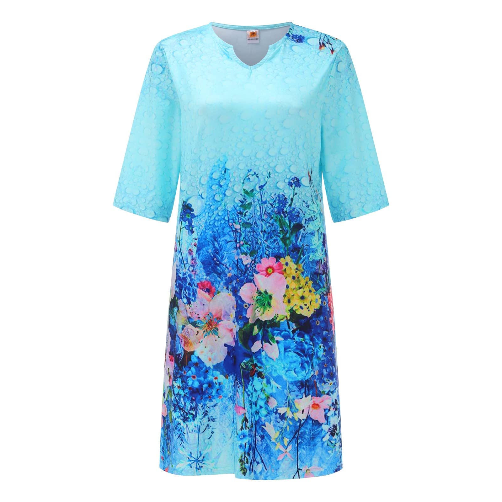 iOPQO Women's Floral Printed V-Neck Half Sleeve Knee Length Dress - Sexy Summer Dress in Sky Blue (XXXL) | Perfect for Beach Outings, Date Nights & Casual Wear
