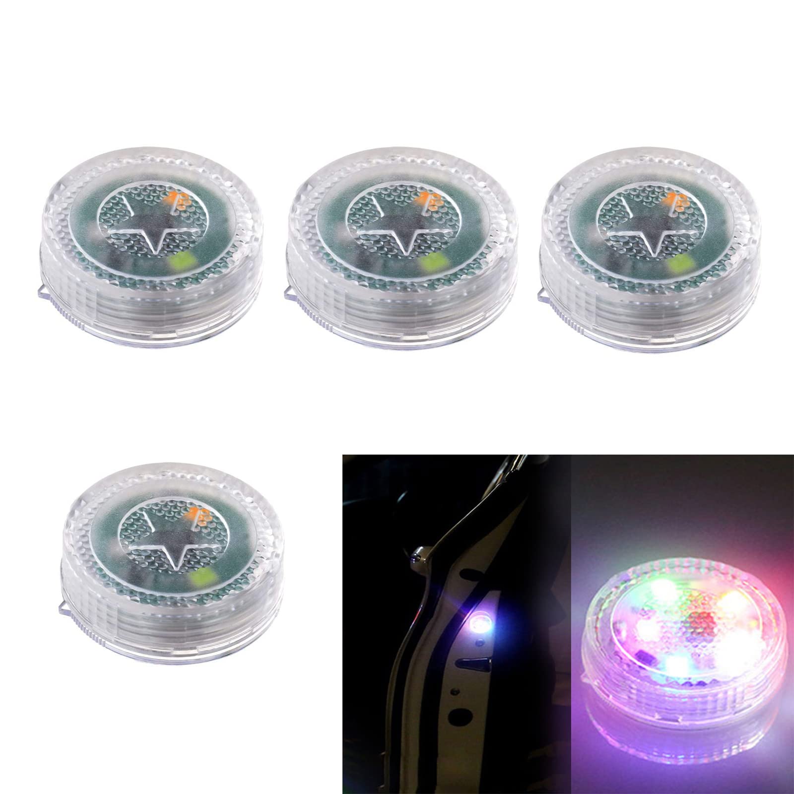 4PCS Wireless Car Door Warning Lights - Anti Collision LED Strobe Lights with Instant Switch, Parking Safety Alarm Lamp for Vehicles (Multicolor) - Perfect for Night Driving, Parking Safety & Door Protection