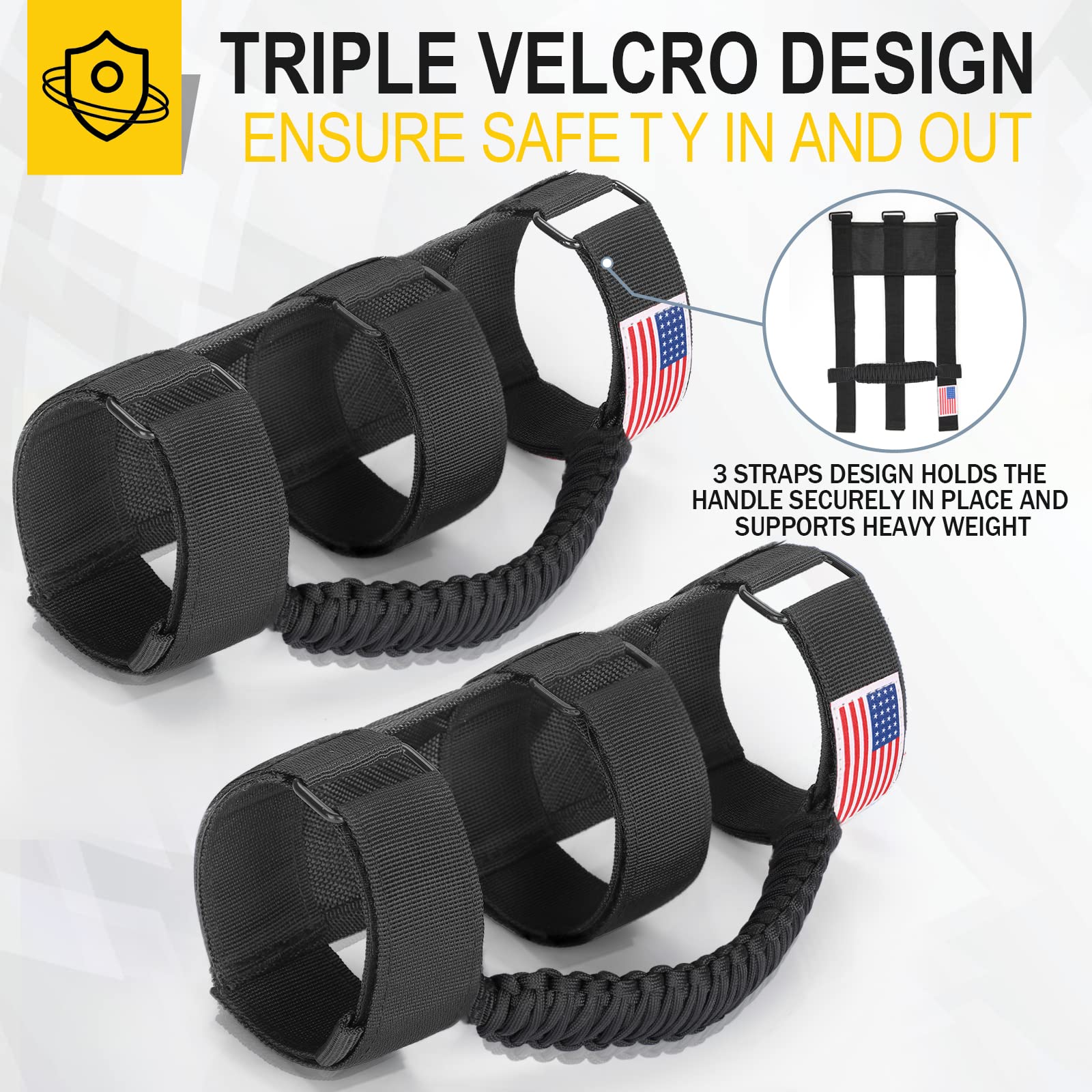 4 Pack Roll Bar Grab Handles for Jeep Wrangler JL JK TJ YJ & Gladiator (1955-2023) - Heavy Duty Paracord Grip with Upgraded Metal Buckles - Perfect for Off-Roading, Camping & Jeep Accessories