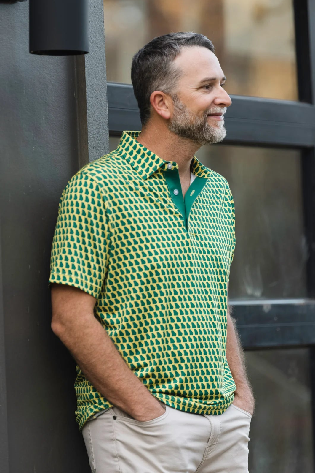Green and Yellow State Polo Shirt - Comfortable Cotton Men's Casual Wear for Golf, Work & Outdoor Activities