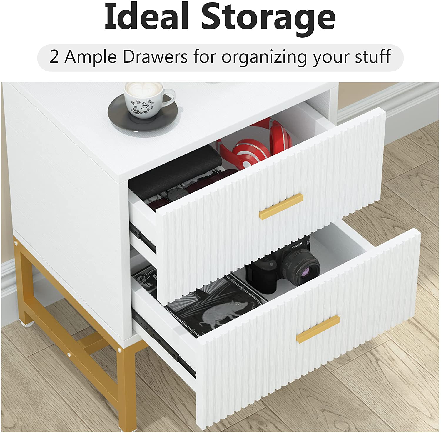Modern 2-Drawer Nightstand with Storage - Stylish Bedside End Table for Bedroom, Living Room & Office Organization