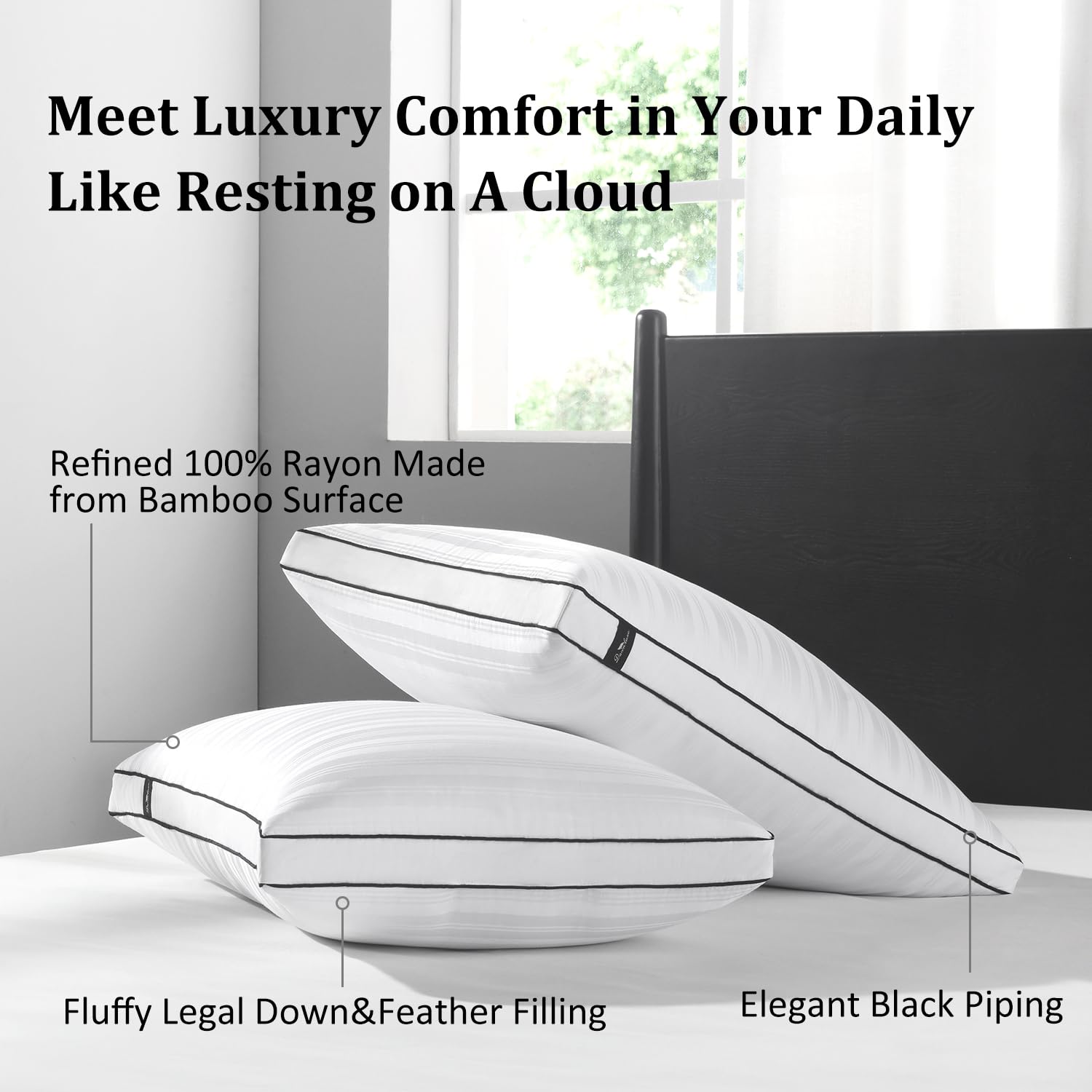 Premium Downluxe Goose Down Pillows - 2 Pack King Size Gusseted Hotel Collection Feather Pillows (18