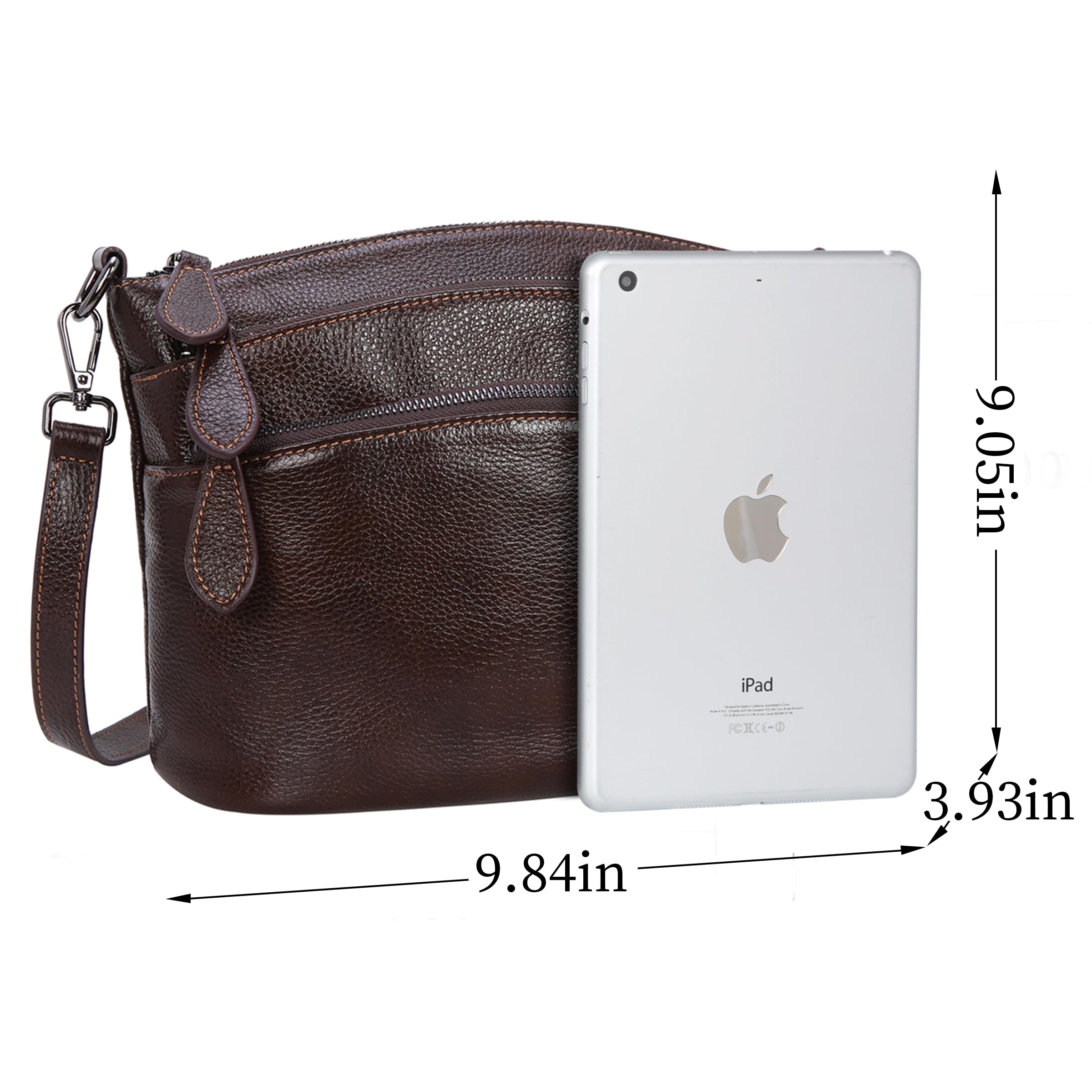 HESHE Women's Leather Crossbody Bag with Multiple Pockets - Small Functional Shoulder Purse Satchel Handbag for Daily Use, Travel & Shopping