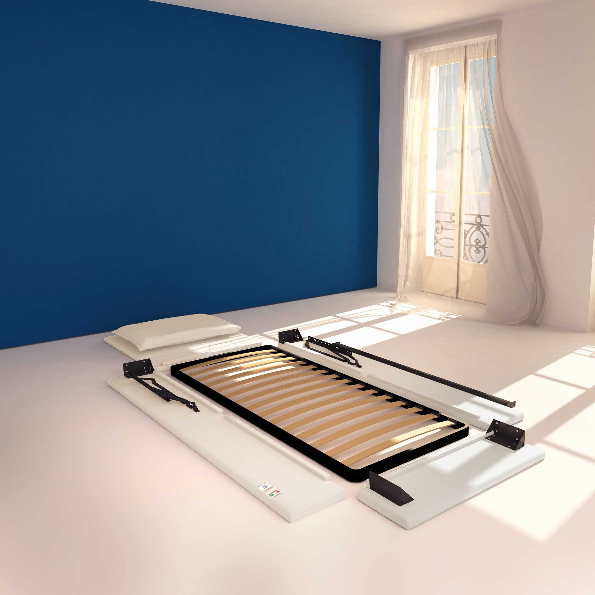 Baldiflex Single Bed with Storage - Licia Model Synthetic Leather Upholstery, Bed Frame Furniture with Slatted Base for Single Mattresses, 80 x 190 cm, Thin Padded Headboard in White - Perfect for Small Bedrooms, Guest Rooms & Studio Apartments