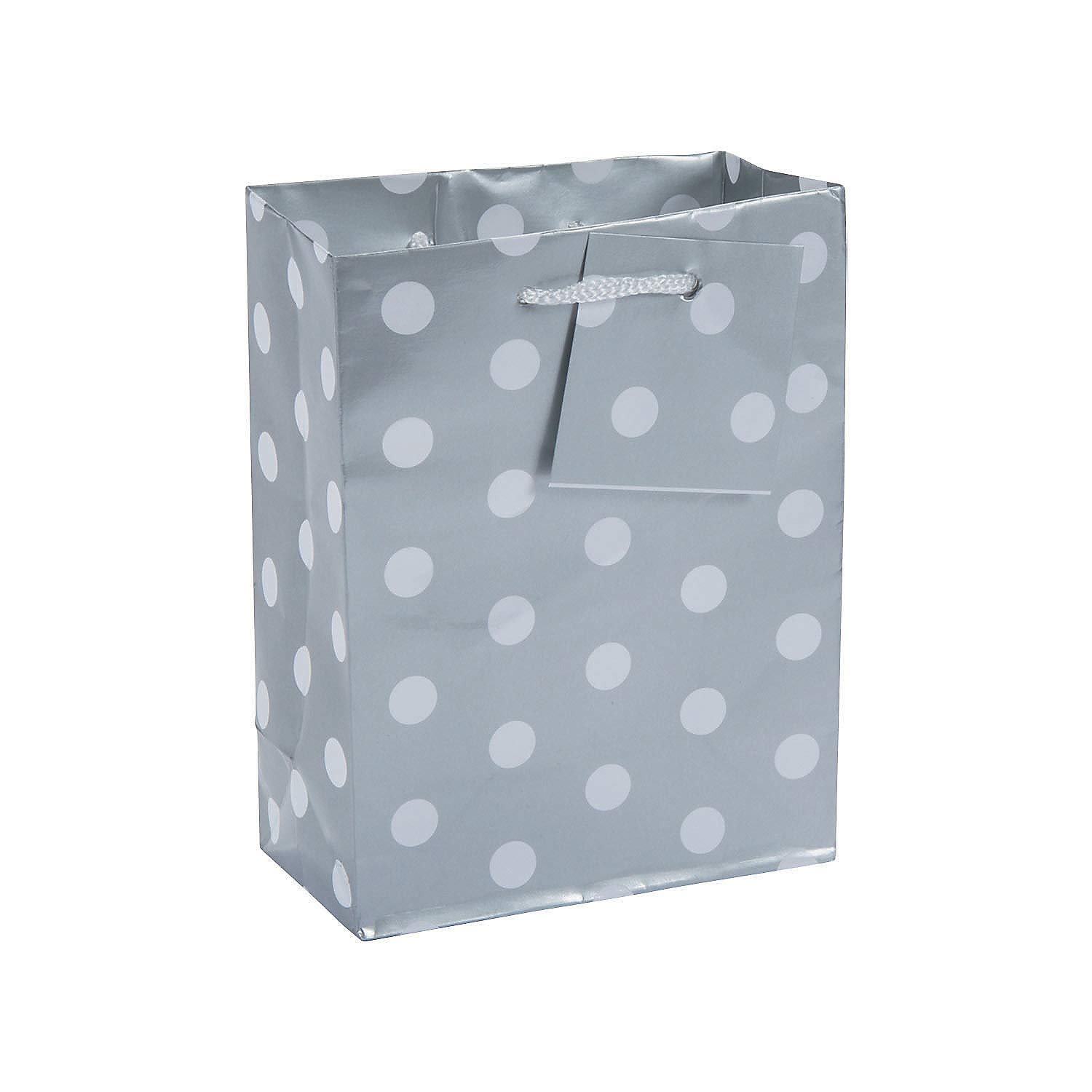 Small Silver Polka Dot Gift Bags with Handles - 12 Pack Party Favor Bags for Birthday, Wedding & Baby Shower | Premium Paper Party Supplies for Gifts & Goodies