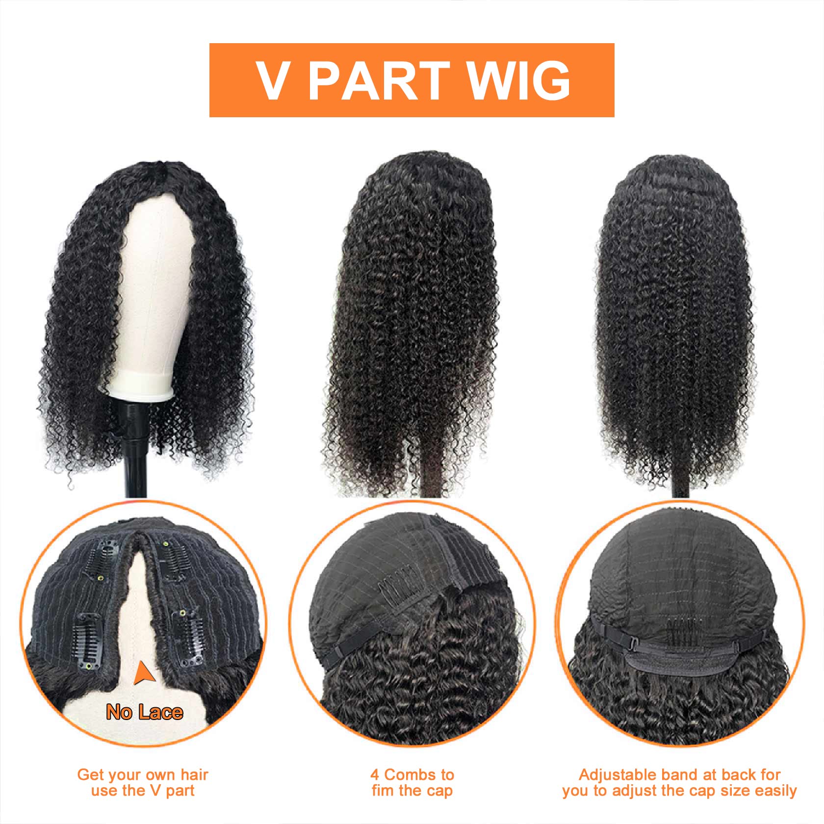 Domiso 30 Inch V Part Human Hair Wig for Black Women - 100% Virgin Kinky Curly Glueless U Part Wig | 180% Density Natural Color | No Glue Minimal Leave Out Wear & Go | Perfect for Daily Wear, Parties & Protective Styling