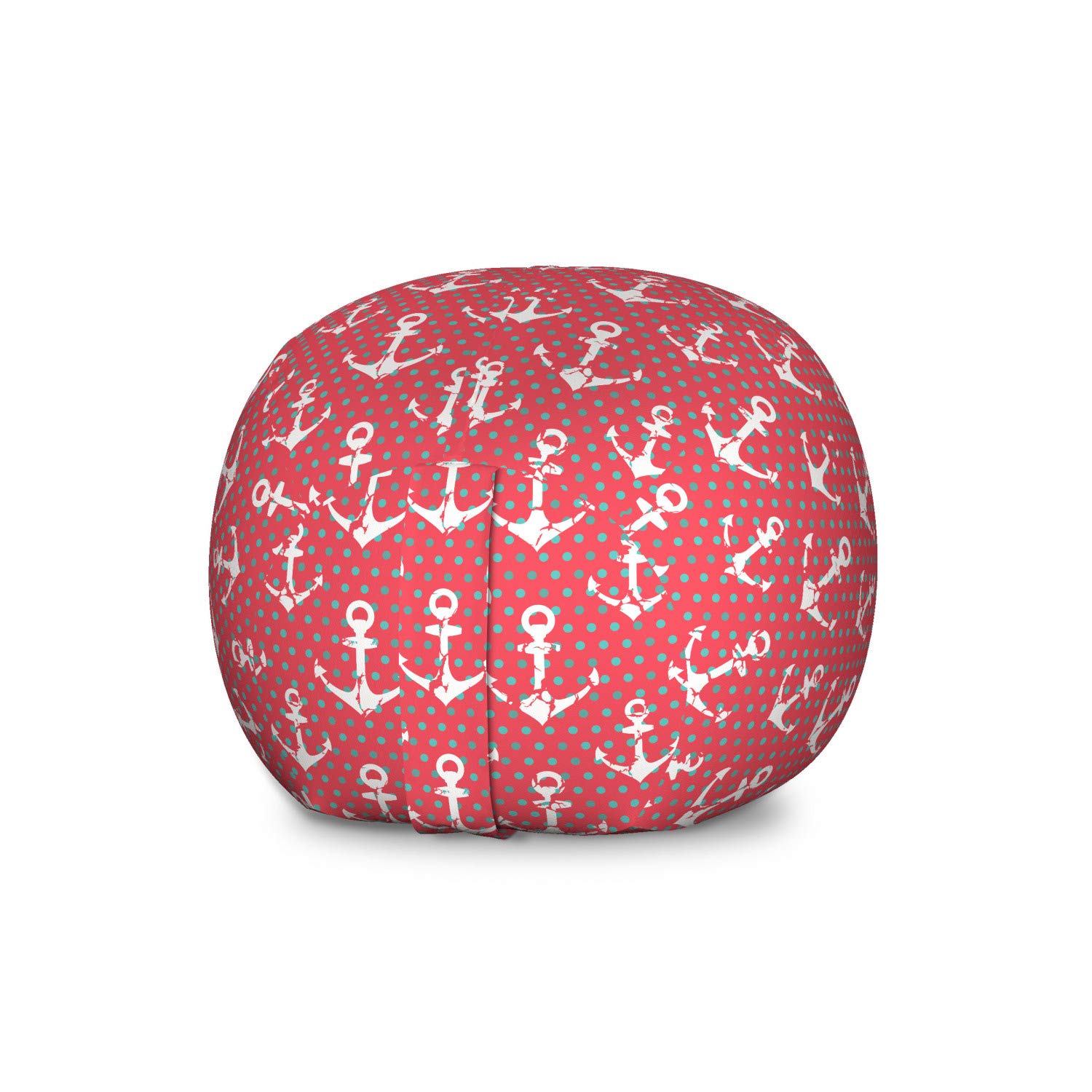 Ambesonne Nautical Storage Toy Bag Chair - Large Washable Organizer with Grunge Anchor & Polka Dots Pattern in Coral Dark Seafoam | Perfect for Kids' Room, Playroom & Nursery Storage Solutions