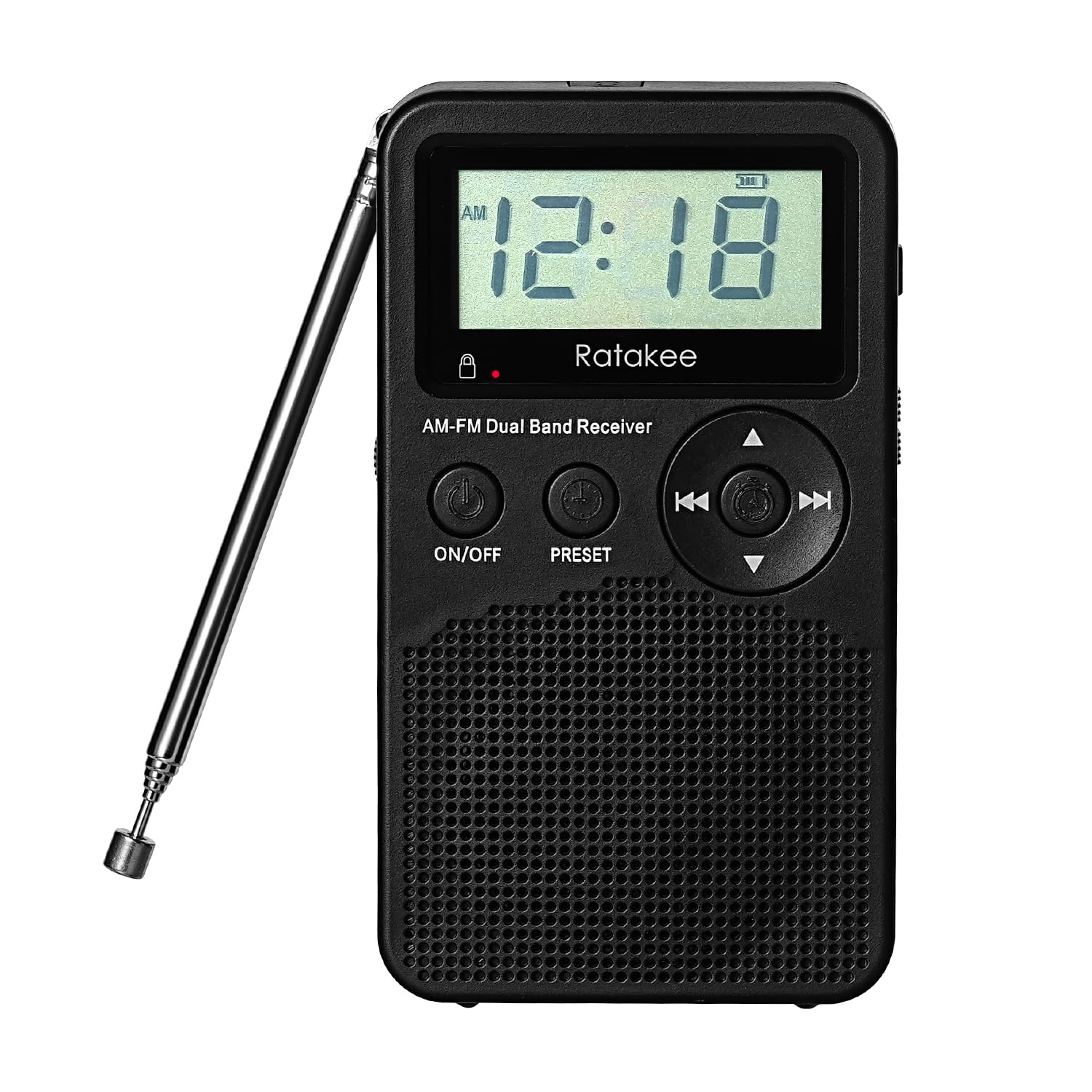 Portable AM/FM Radio with Digital Clock - Battery Operated, Preset Stations, Sleep Timer & Backup - Perfect for Outdoor Activities, Camping, Hiking, Fishing, Jogging & Emergency Use - Compact Handheld Size (Black) - Powered by 3 AA Batteries