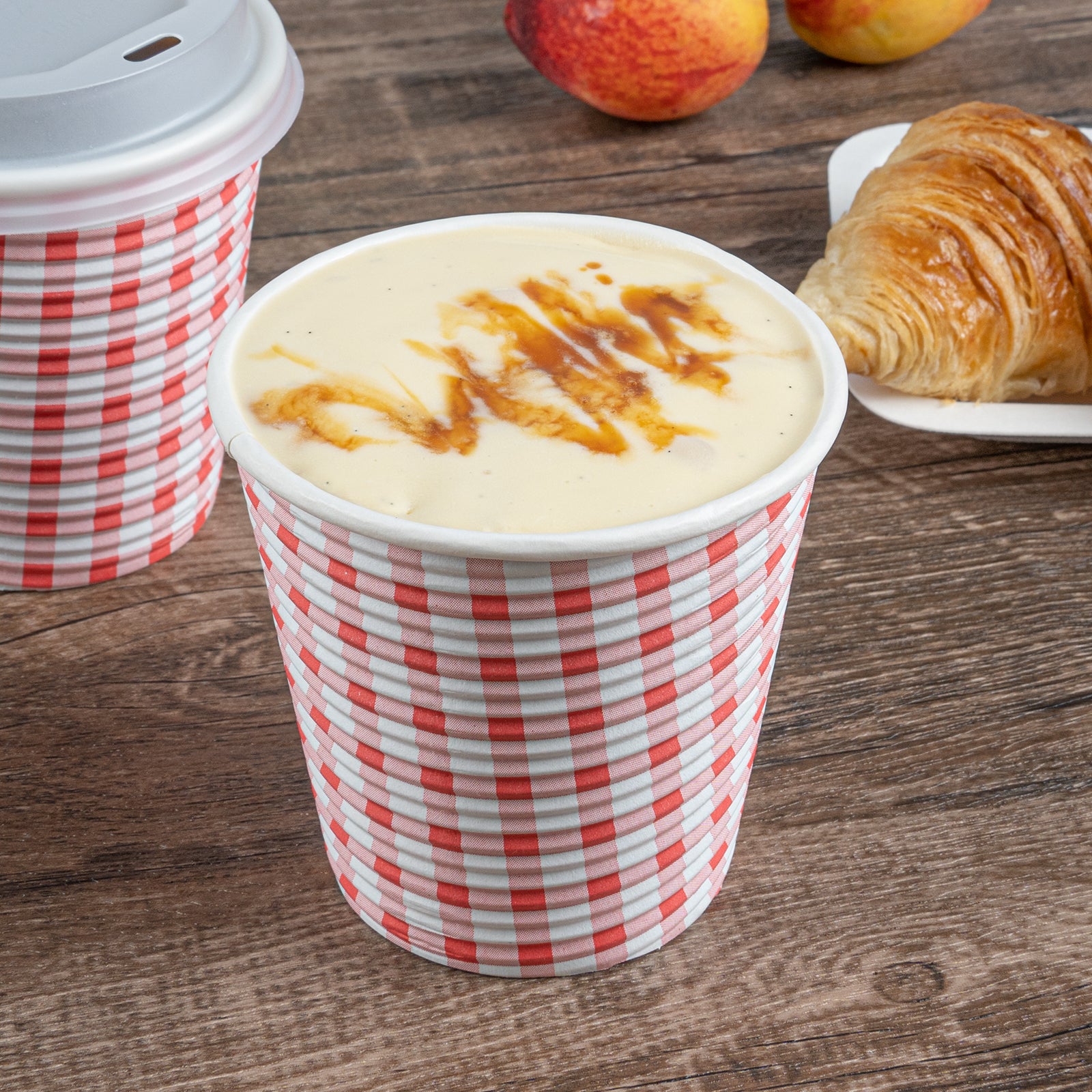 8 oz Disposable Paper Coffee Cups with Picnic Print - Spiral Wall Design - 3.5