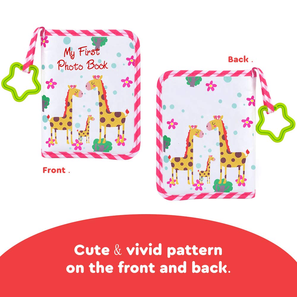 VNOM Soft Cloth Baby Photo Album - First Year Memory Book for Newborns, Toddlers & Kids | Holds 4x6 Inch Photos | Perfect Baby Shower Gift & Nursery Decor (Pink)