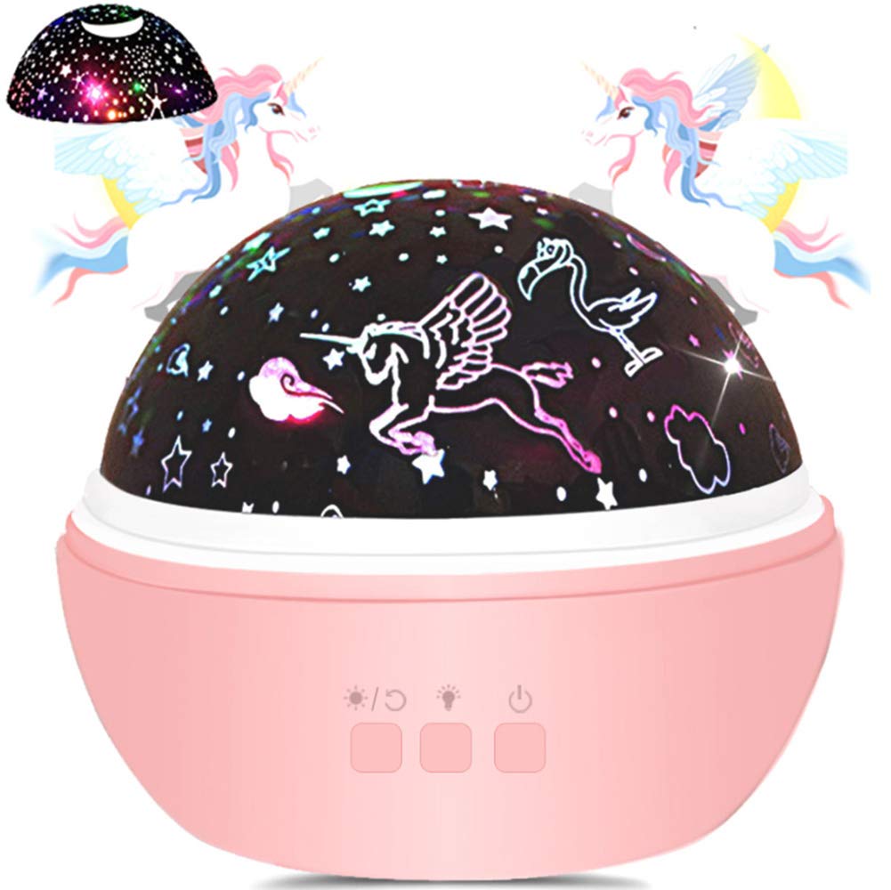 Unicorn Night Light Projector for Kids - 8 Color Rotating LED Nursery Lamp with Star Projection | Perfect Christmas Gift for Girls Ages 1-4 | Bedroom Decor, Baby Room Night Light & Sleep Aid Toy (Pink)