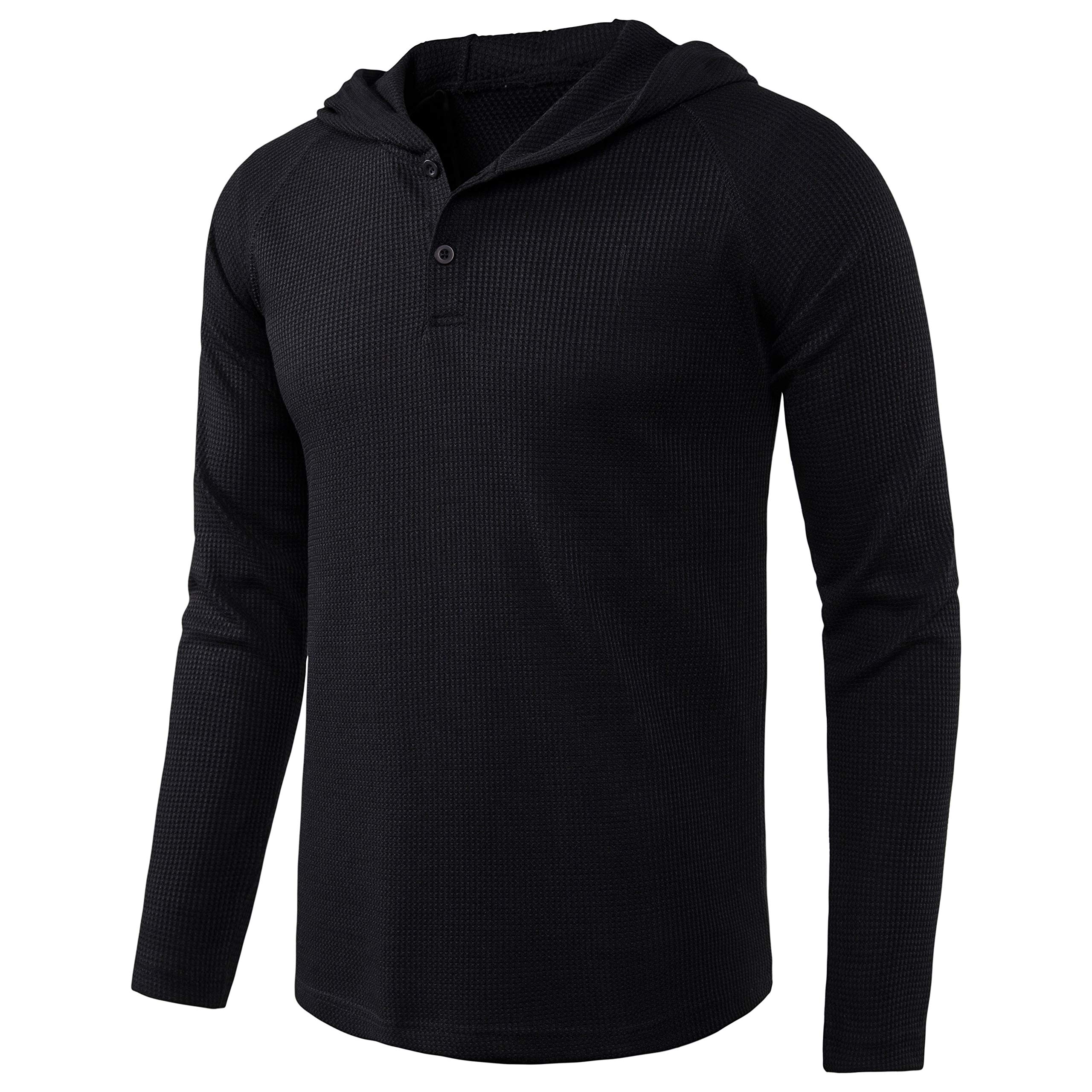 Men's Lightweight Solid Color Pullover Hoodie - Casual Hooded Sweatshirt with Long Sleeve Waffle-Knit Design - Perfect for Everyday Wear, Gym, and Outdoor Activities