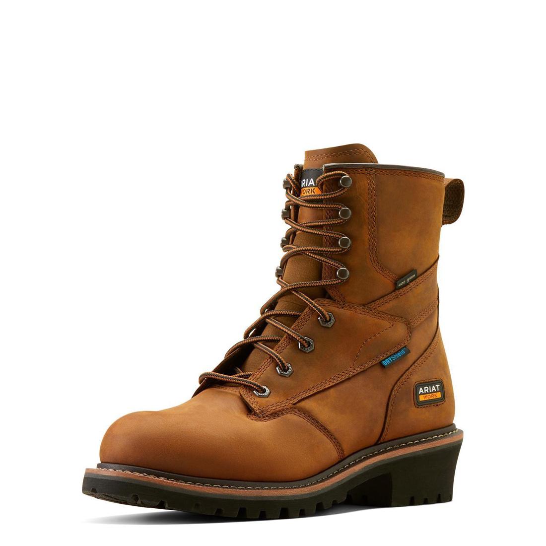 Logger Shock Shield Soft Toe Waterproof Insulated Work Boots - Copper Brown - Durable Winter Boots for Construction, Hiking & Outdoor Activities