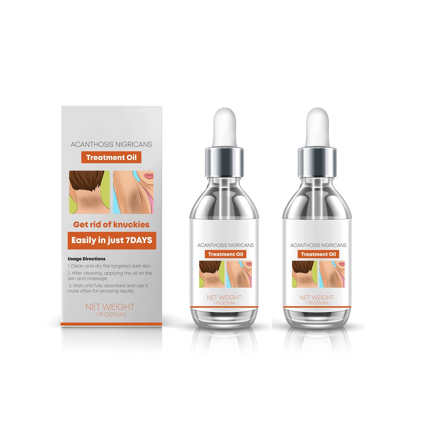 50ml Acanthosis Nigricans Treatment Oil & Dark Spot Corrector Serum - Skin Lightening Oil for Face & Body - Hyperpigmentation Remover for Black Skin - Brightening Solution for Uneven Skin Tone (2PCS) - Perfect for Daily Skincare Routine & Post-Acne Treatment