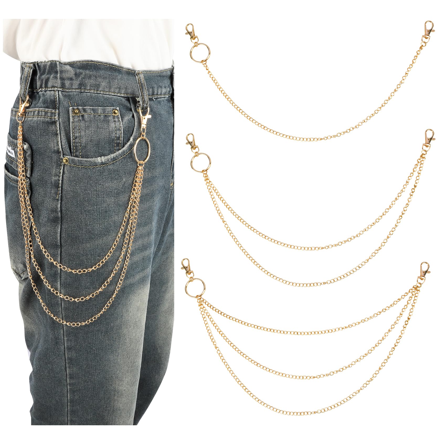 3-Piece Stylish Jeans Chains for Men & Women - Trendy Wallet & Pants Accessories - Perfect for Casual Outfits, Hip-Hop Fashion & Streetwear Looks