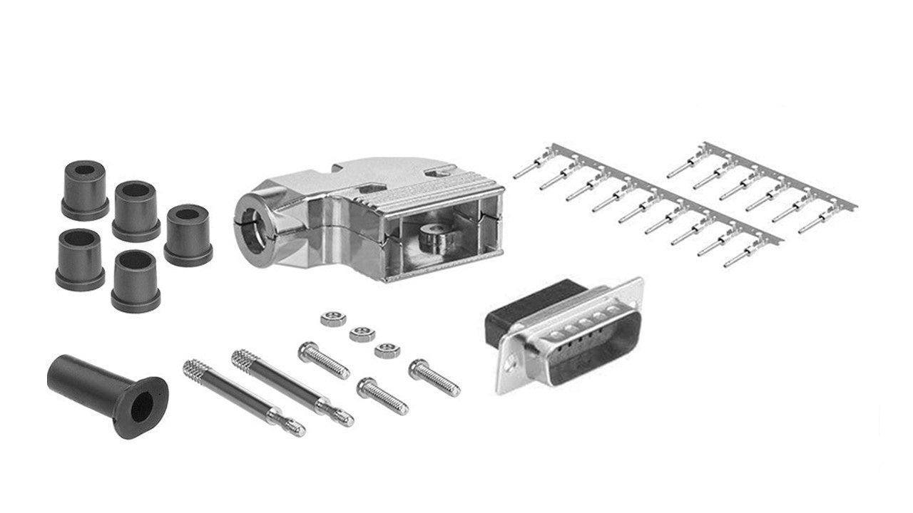 DB15 Male Crimp Type Shielded Metal Elbow Hood - Durable Connector for Industrial Automation & Audio/Video Equipment