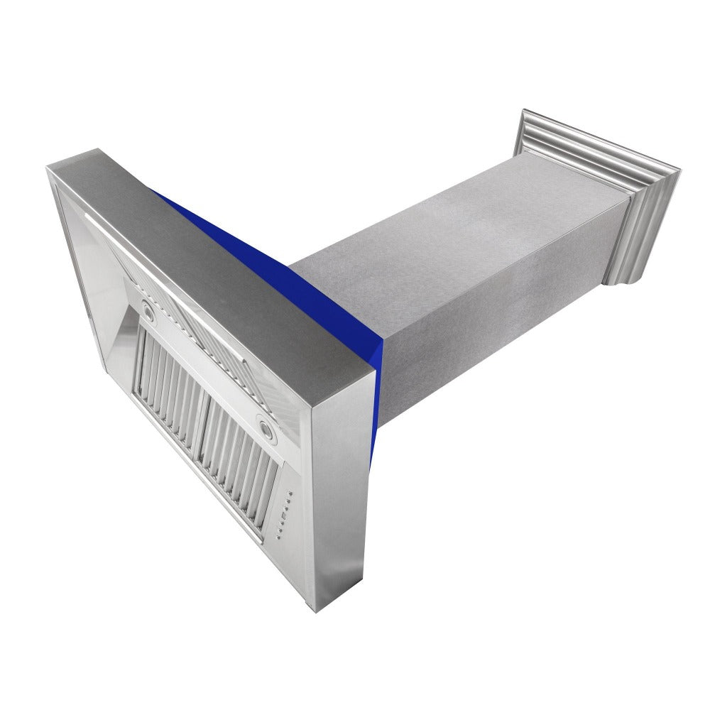 ZLINE 36 Inch Stainless Steel Wall Mount Range Hood - Satin Finish with Blue Matte Shell (8654BM 36) | Powerful Ducted Ventilation for Kitchen | Perfect for Modern Home Cooking & Smoke Removal