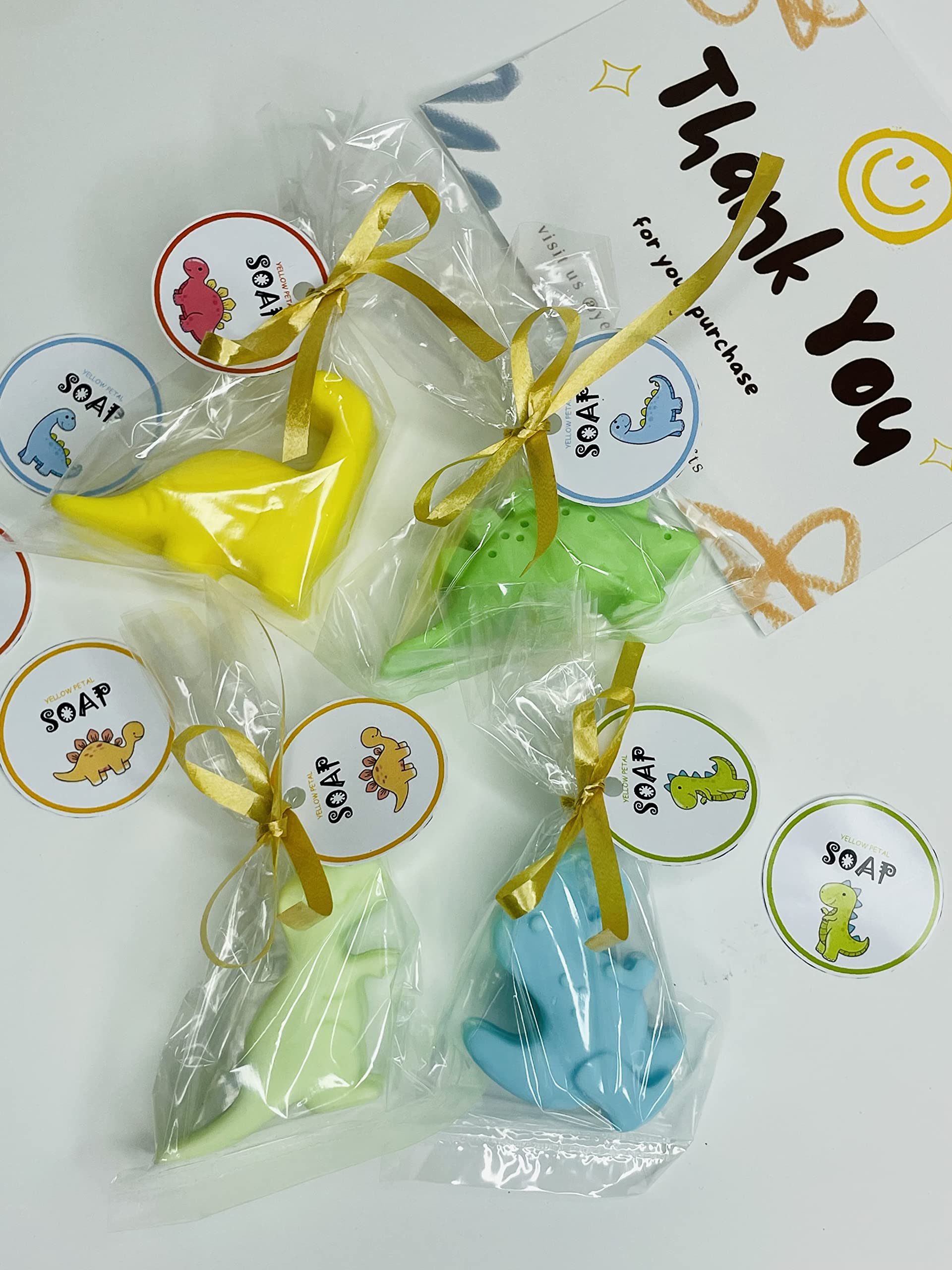 Yellow Petal Brand - Handmade Dinosaur Soap Bar with Lavender, Natural & Gentle for Baby Skin, Pack of 4 - Perfect for Kids Bath Time, Gift Sets & Sensitive Skin Care