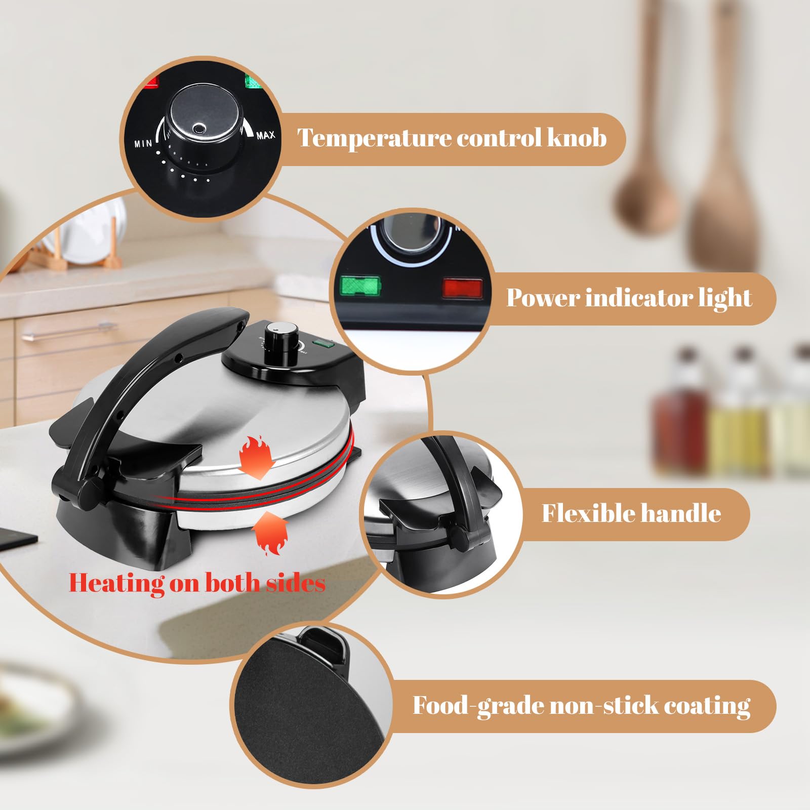 Electric Roti Maker Machine - 10 Inch Stainless Steel Non-Stick Tortilla Press for Chapati, Naan & Flatbread | Perfect for Indian Cuisine, Mexican Dishes & Home Cooking