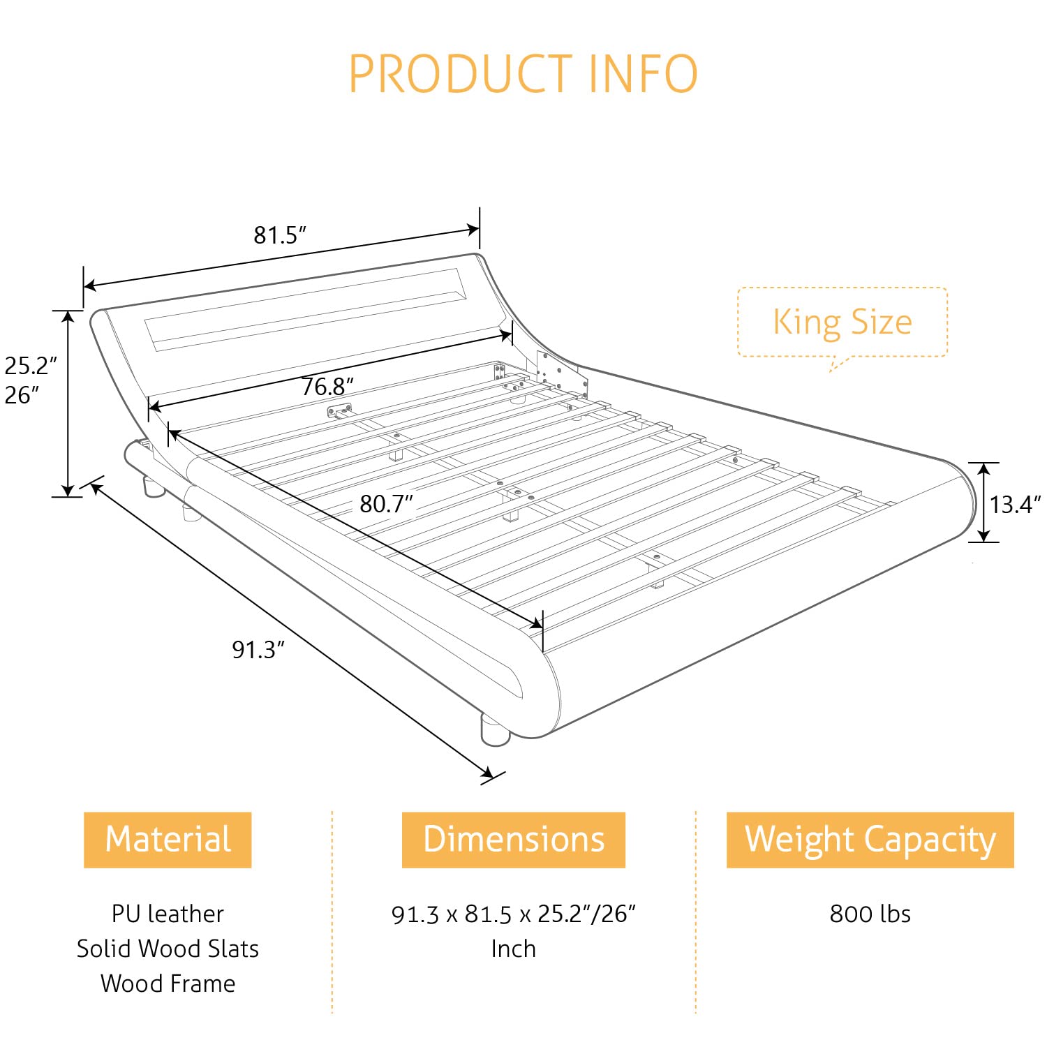 Premium SHA CERLIN LED King Size Bed Frame with Adjustable Headboard - Low Profile Sleigh Design, Sturdy Wood Slat Support (No Box Spring Required) - Black Upholstered Bed for Master Bedroom, Guest Room & Modern Home Decor