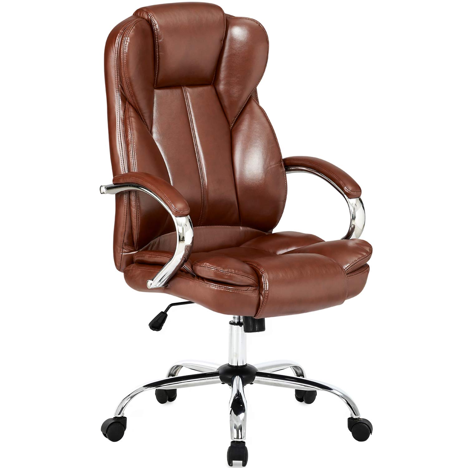 Ergonomic Office Chair with Lumbar Support & Headrest - High Back Executive Desk Chair for Home & Office Use (Brown)