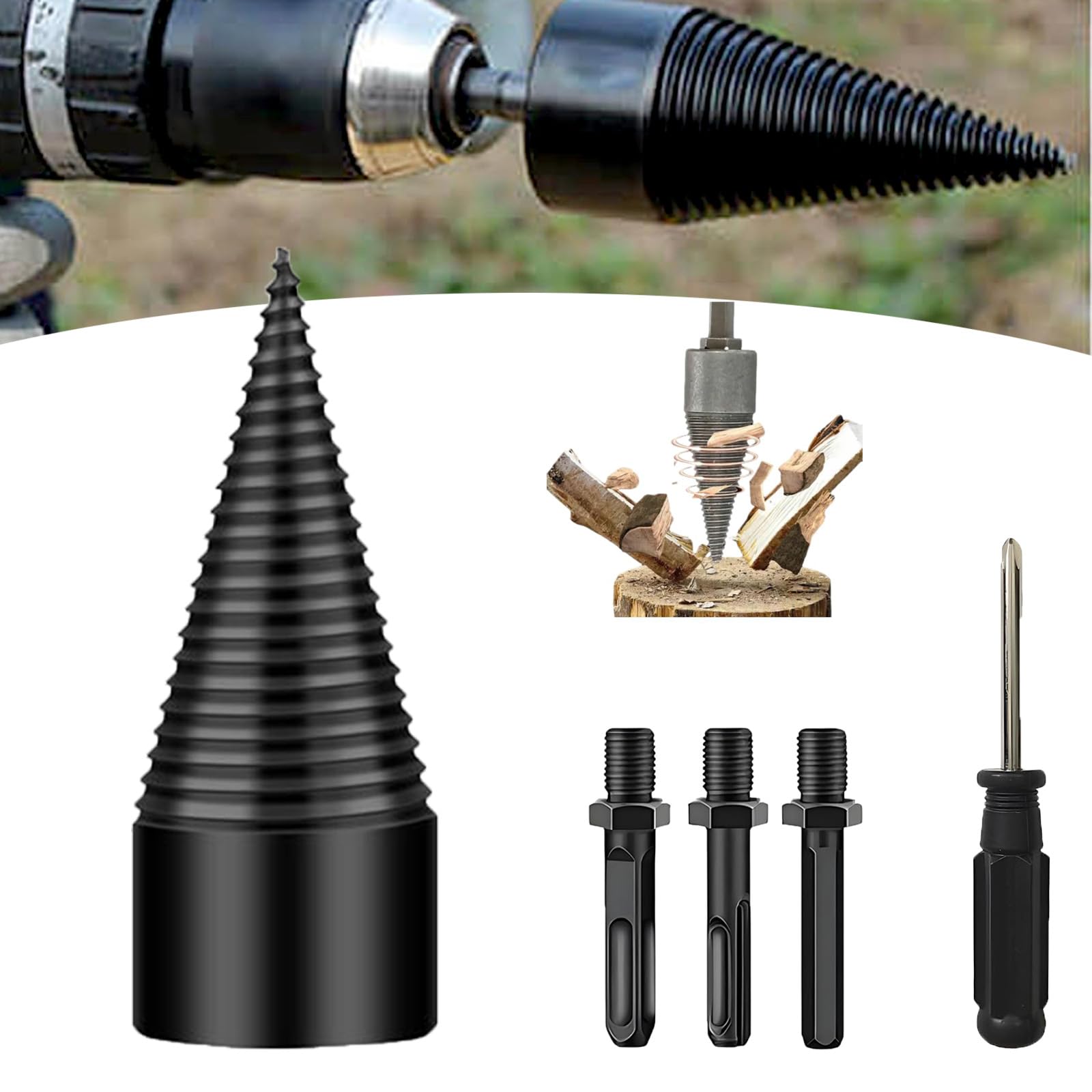 Shirem Easysplit Drill Bit - 32mm/42mm Wood Log Splitter for Firewood, Heavy Duty Firewood Drill Bit & Wood Splitter, Log Splitters for Firewood (1 Set 42mm) - Perfect for Fireplace, Camping & Outdoor Wood Splitting