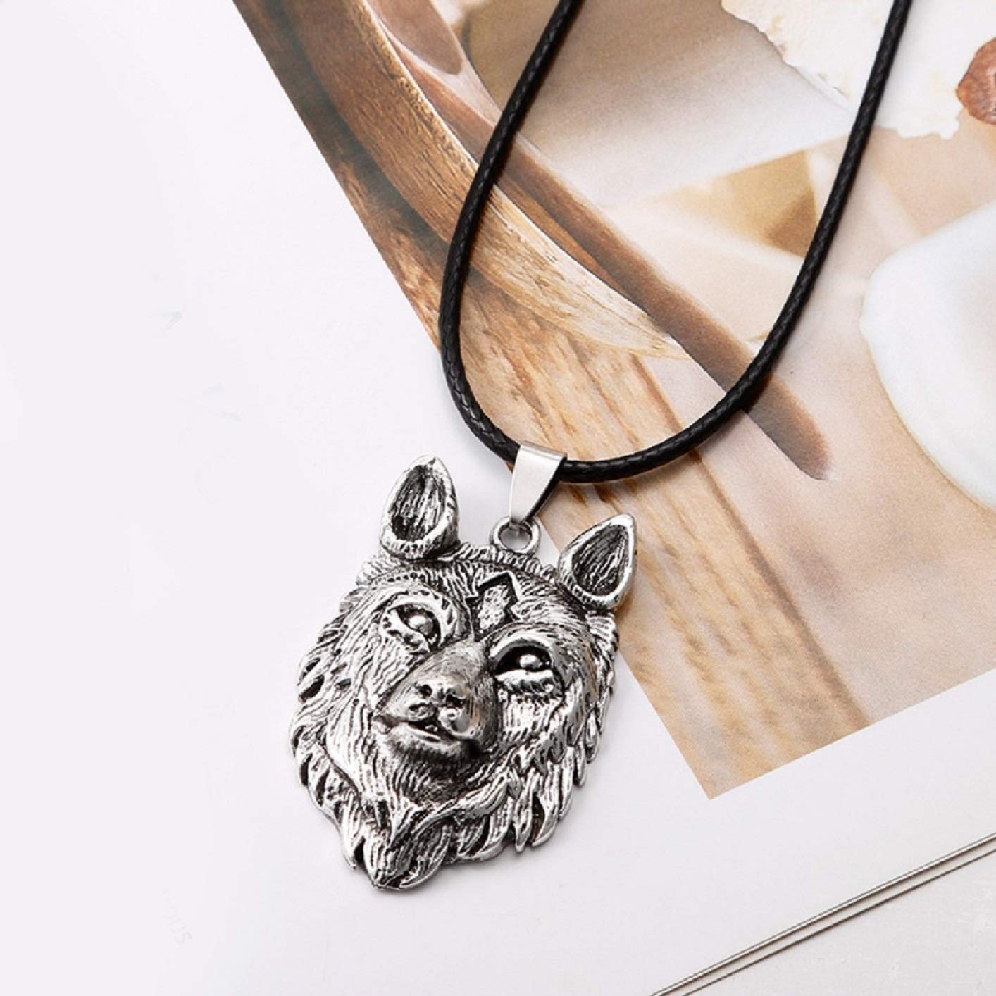 Wolf Necklace for Men - Silver Metal Alloy Viking Pendant with Leather Cord | Norse Amulet Jewelry for Outdoor Adventures & Spiritual Protection