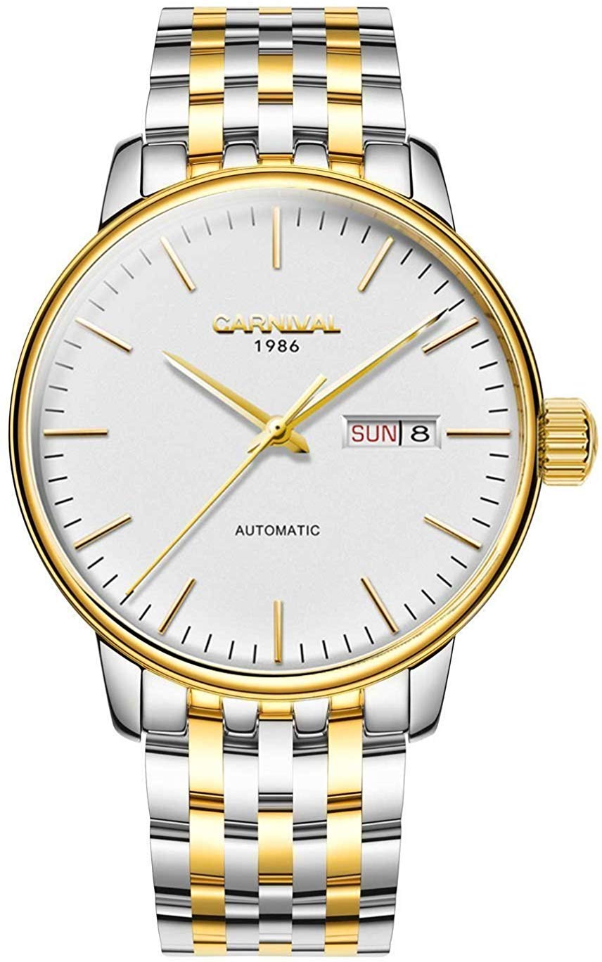 Gosasa Men's Automatic Mechanical Watch - Stainless Steel, Ultra-Thin, Simple Design with Day & Date Display | Perfect for Business, Casual & Formal Occasions