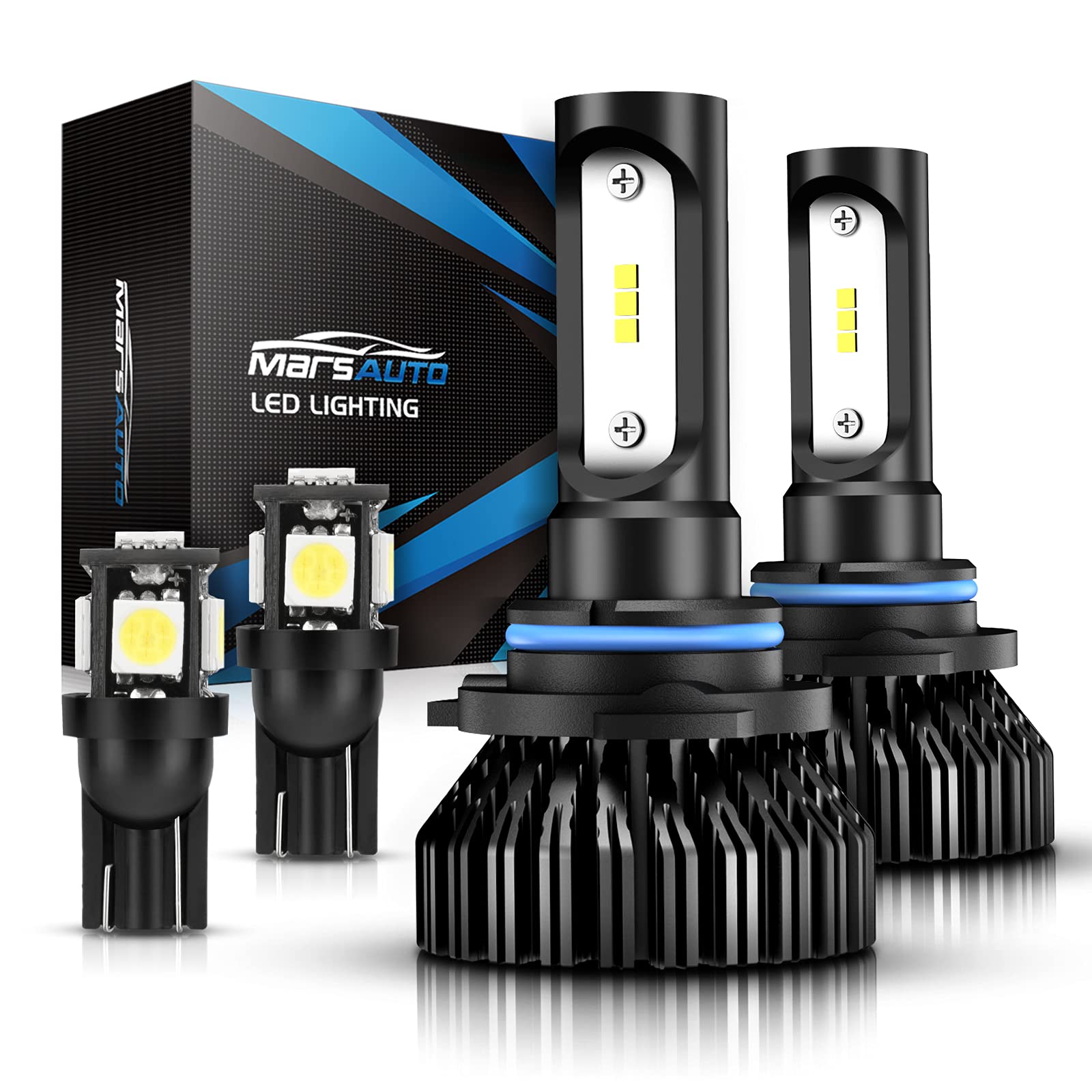 MarsAuto 194 LED Light Bulbs - Super Bright 8000LM 6000K White Interior Lights, 300% Brighter Than Halogen, HB4 HB4U 9006XS Compatible - Perfect for Car Dome, Map, Trunk, and License Plate Lights